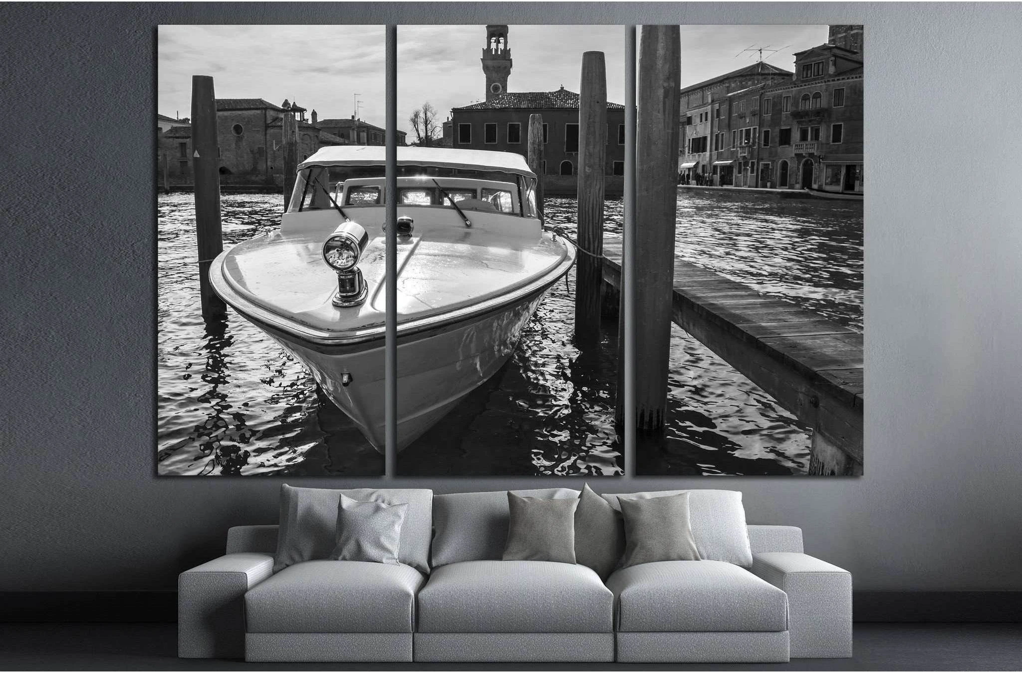 berthed boat on canal in Venice in a sunny day №1414 Ready to Hang Canvas Print - Zellart Canvas Prints ALL_Products, s-1414