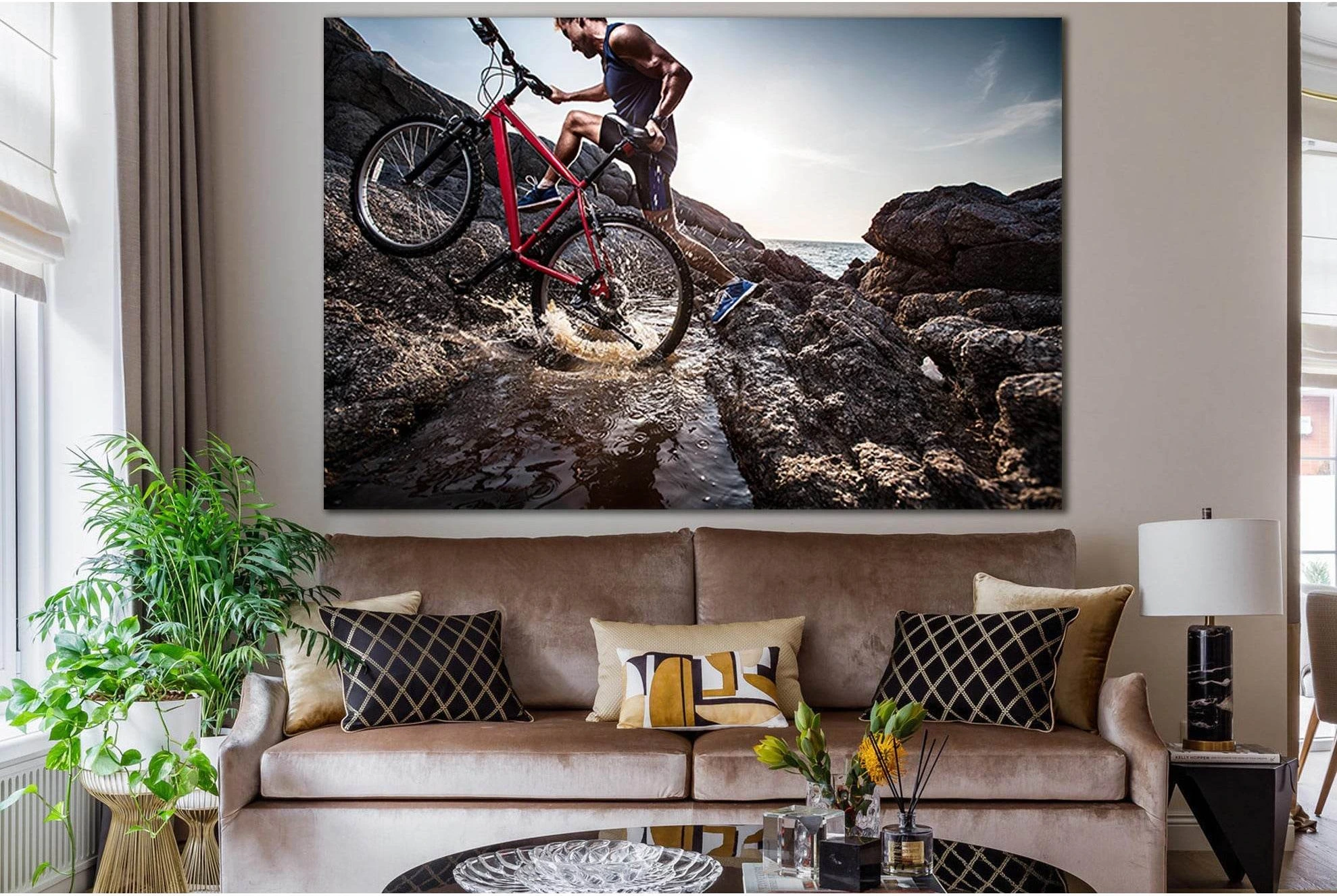 Bicycle Sport On The Rocks №SL918 Ready to Hang Canvas Print - Zellart Canvas Prints 0new, ALL_Products, Sports & Motivation