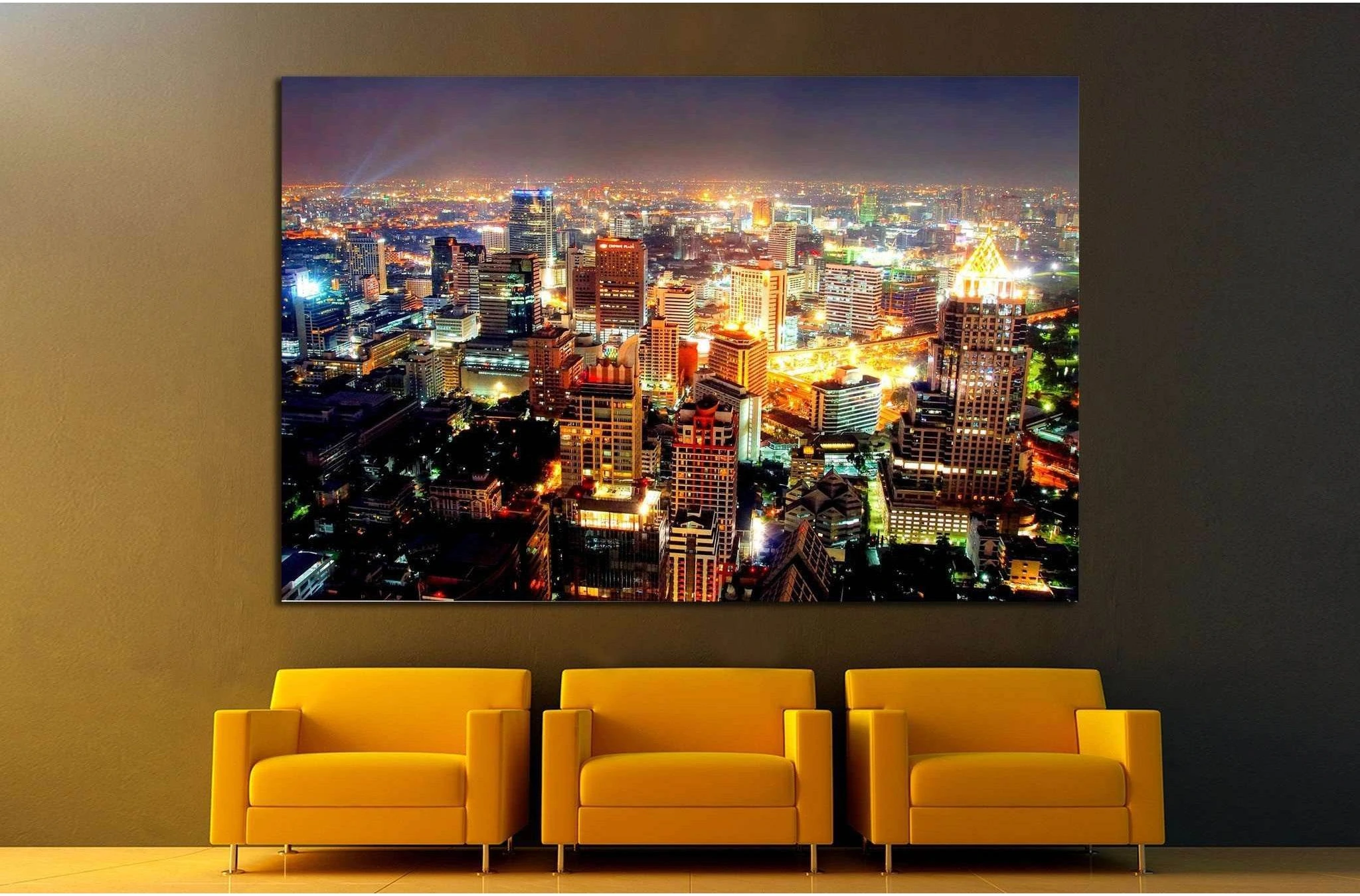 Big asian city of Bangkok, Thailand at nighttime №1426 Ready to Hang Canvas Print - Zellart Canvas Prints ALL_Products, s-1426