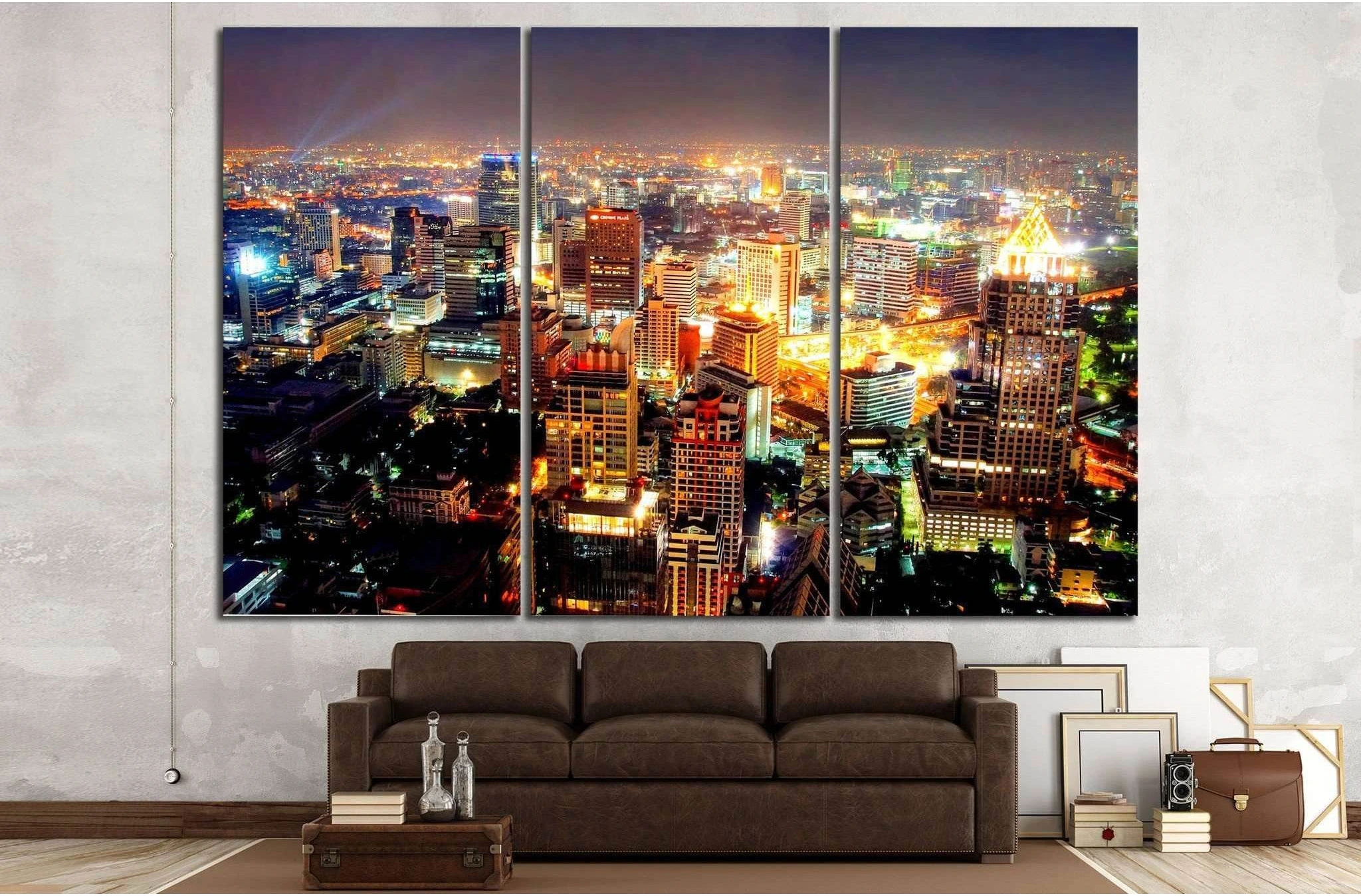 Big asian city of Bangkok, Thailand at nighttime №1426 Ready to Hang Canvas Print - Zellart Canvas Prints ALL_Products, s-1426