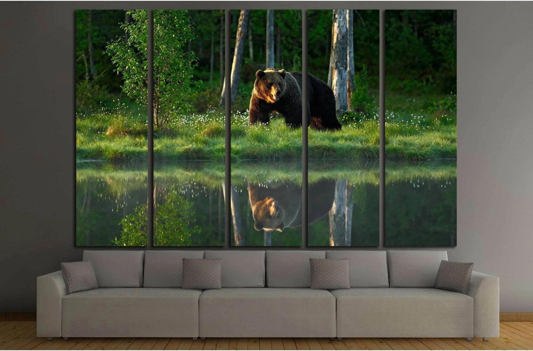 Big brown bear walking around lake №1329 Ready to Hang Canvas Print - Zellart Canvas Prints ALL_Products, s-1329