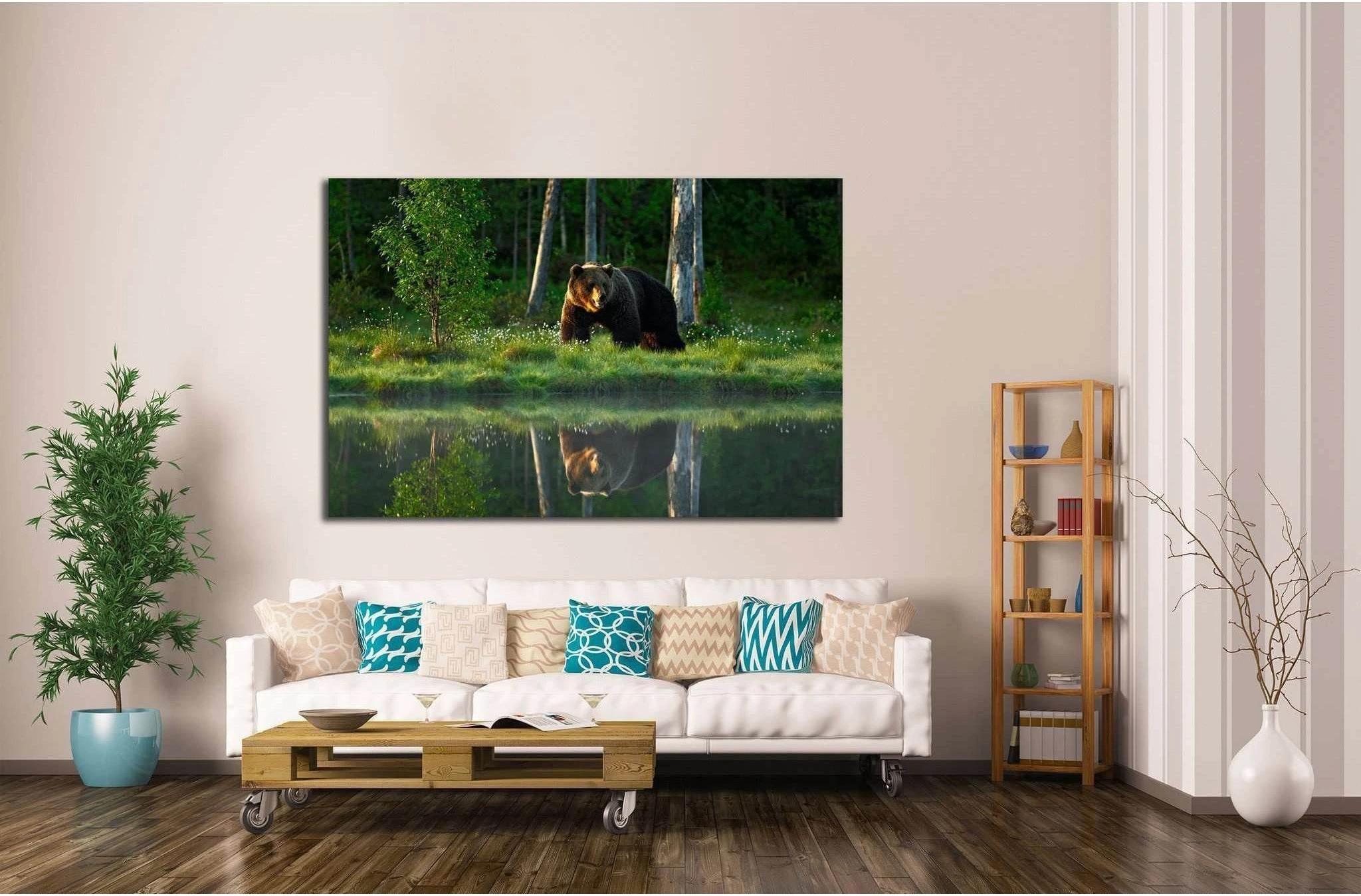Big brown bear walking around lake №1329 Ready to Hang Canvas Print - Zellart Canvas Prints ALL_Products, s-1329