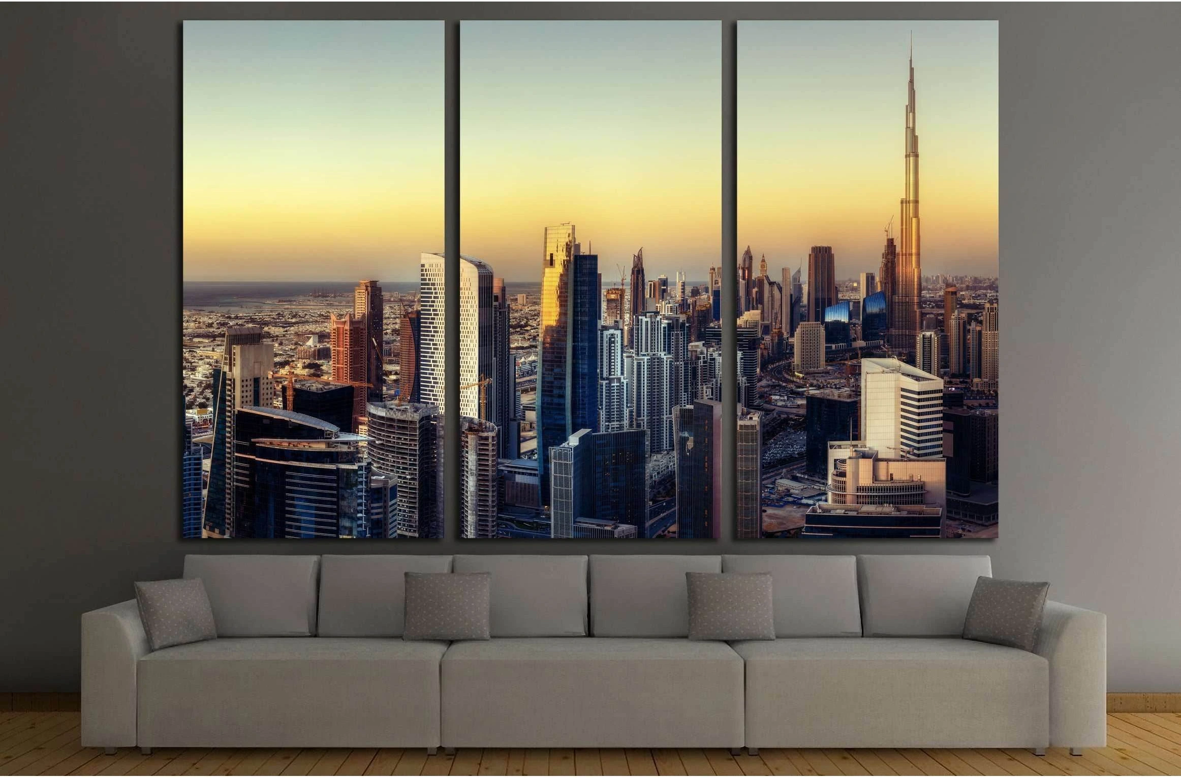 Big futuristic city at colorful sunset. Fantastic skyline of Dubai, UAE №3046 Ready to Hang Canvas Print - Zellart Canvas Prints ALL_Products, s-3046