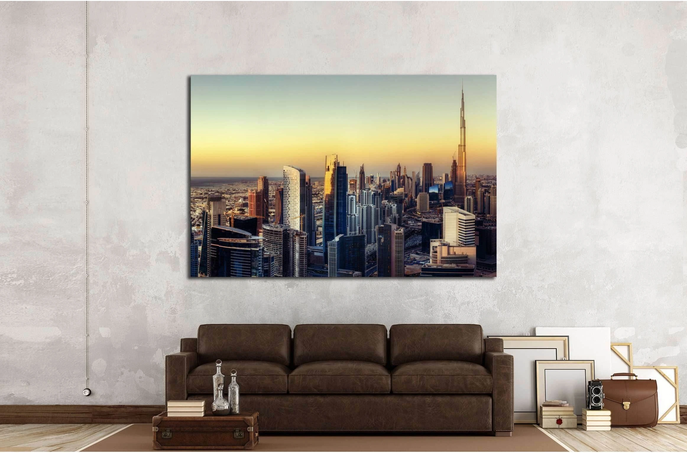 Big futuristic city at colorful sunset. Fantastic skyline of Dubai, UAE №3046 Ready to Hang Canvas Print - Zellart Canvas Prints ALL_Products, s-3046