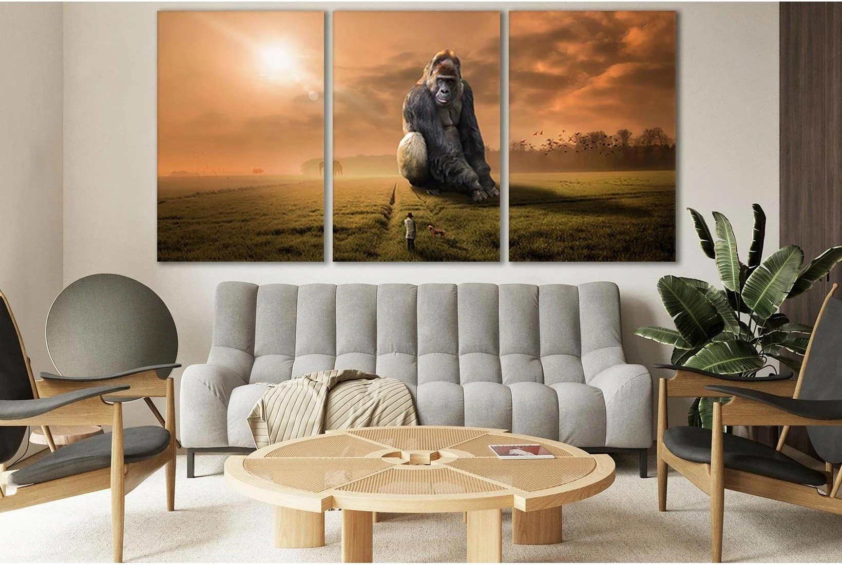 Big Monkey And Girl With Dog №SL1040 Ready to Hang Canvas Print - Zellart Canvas Prints 0new, ALL_Products, Animals & Wildlife