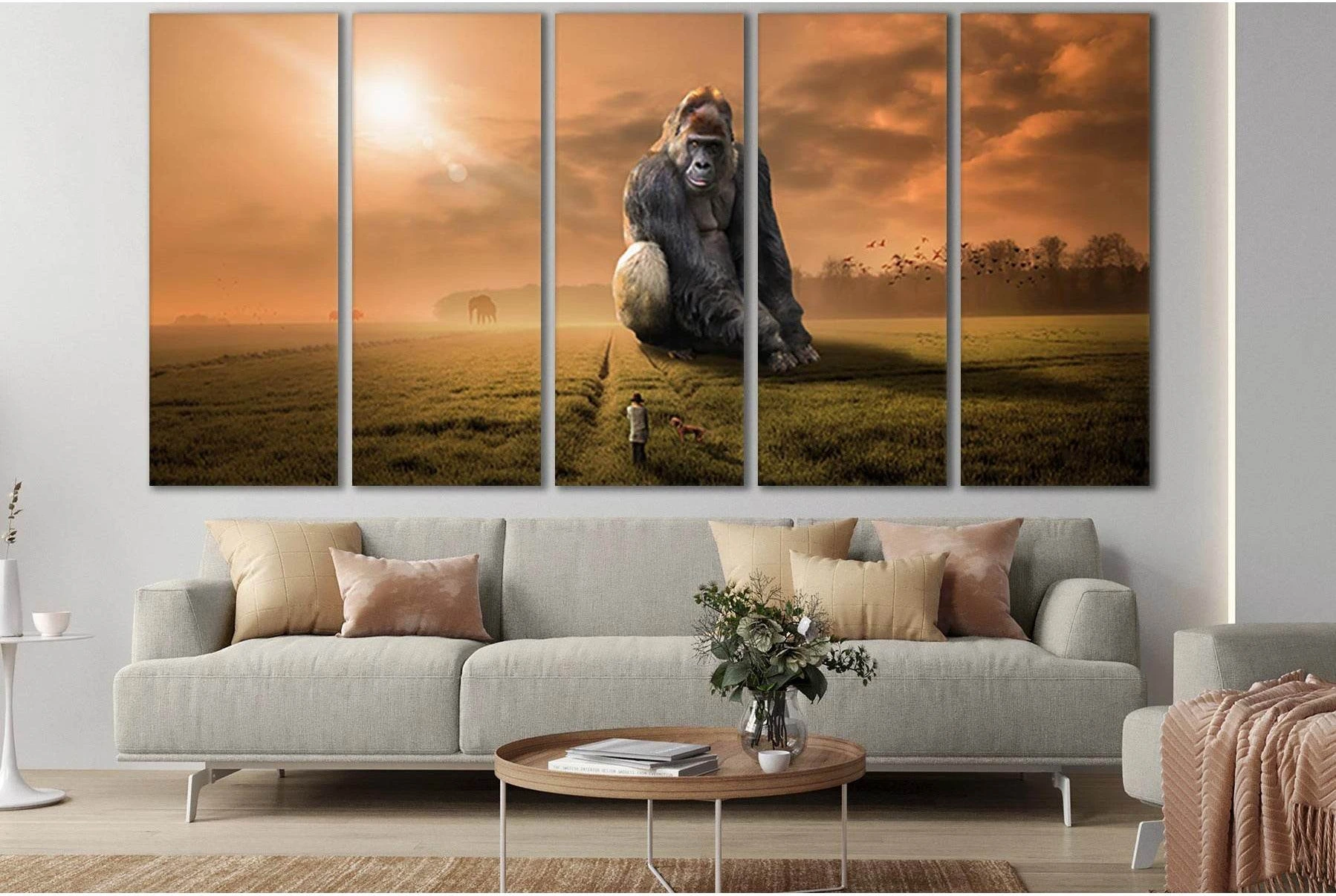 Big Monkey And Girl With Dog №SL1040 Ready to Hang Canvas Print - Zellart Canvas Prints 0new, ALL_Products, Animals & Wildlife