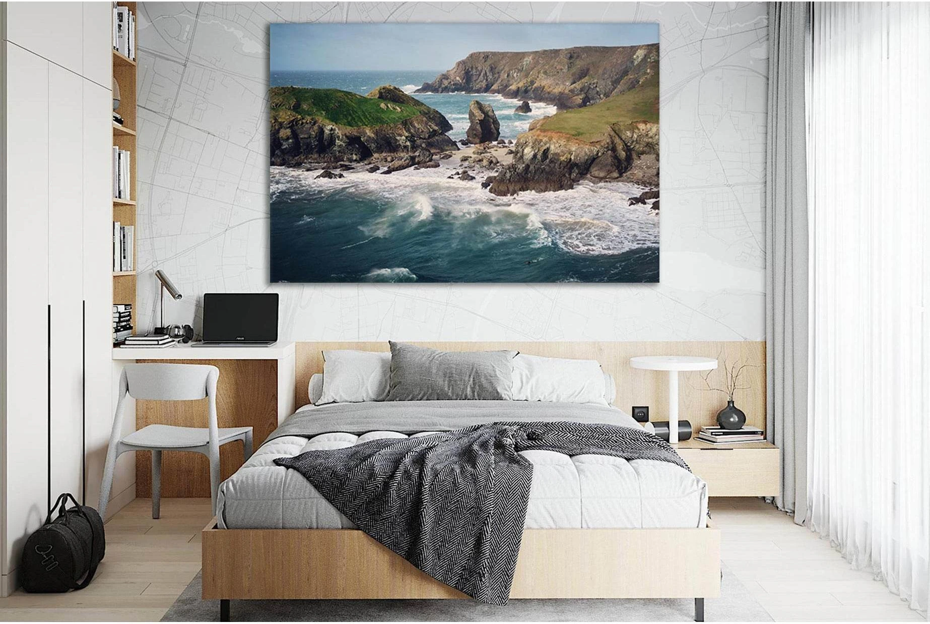 Big Waves and Wild Coast Canvas Print selected as large coastal wall art with structure with large ocean canvas movement.