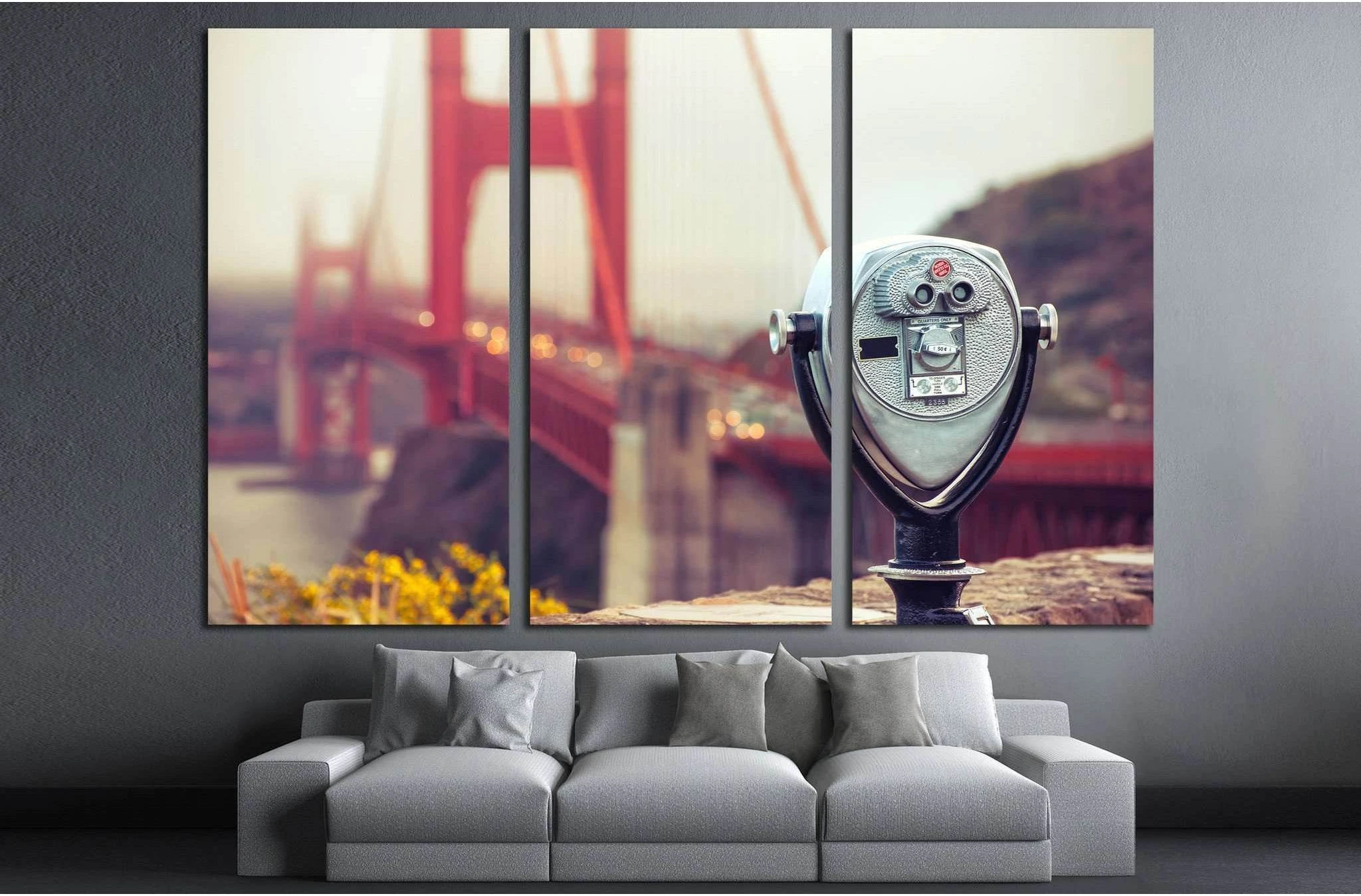 binocular - golden gate. Cross processing №1938 Ready to Hang Canvas Print - Zellart Canvas Prints ALL_Products, s-1938