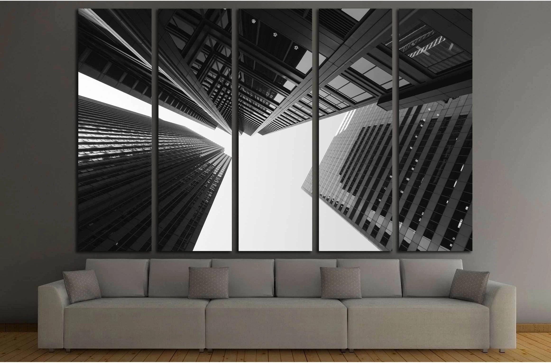 Black and white abstract upward view of downtown skyscrapers №2897 Ready to Hang Canvas Print - Zellart Canvas Prints ALL_Products, s-2897