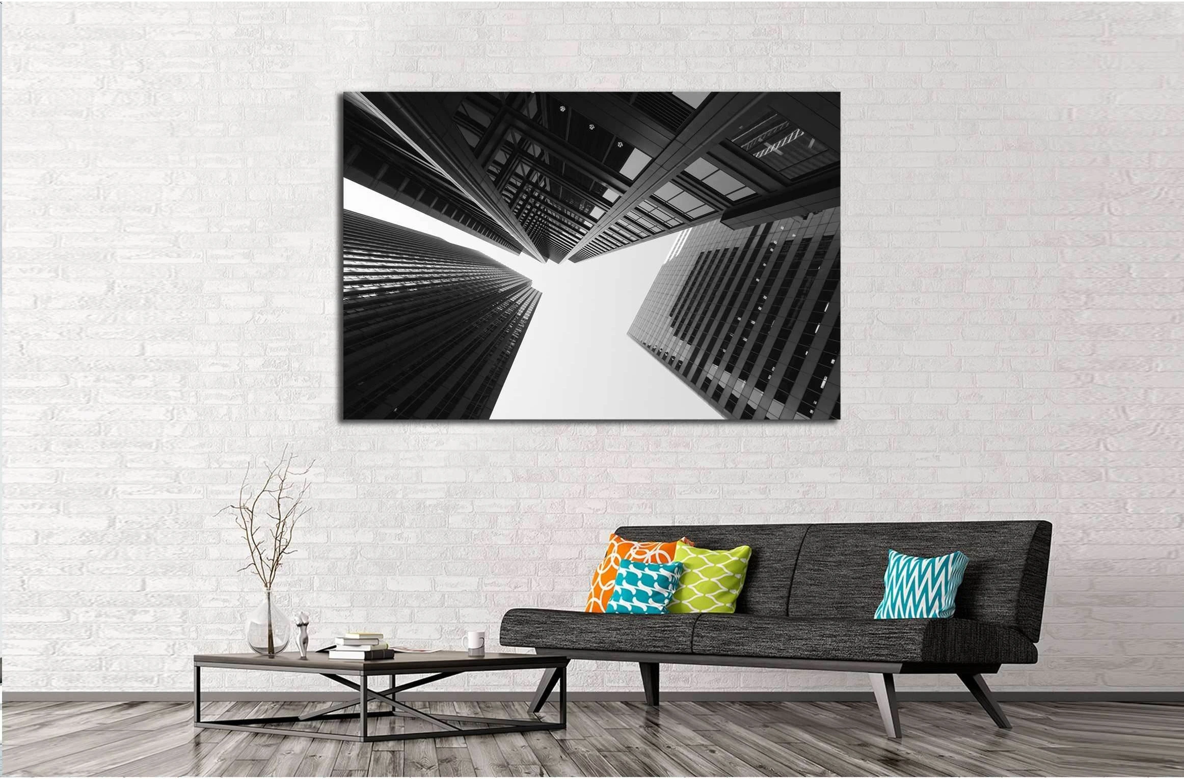 Black and white abstract upward view of downtown skyscrapers №2897 Ready to Hang Canvas Print - Zellart Canvas Prints ALL_Products, s-2897
