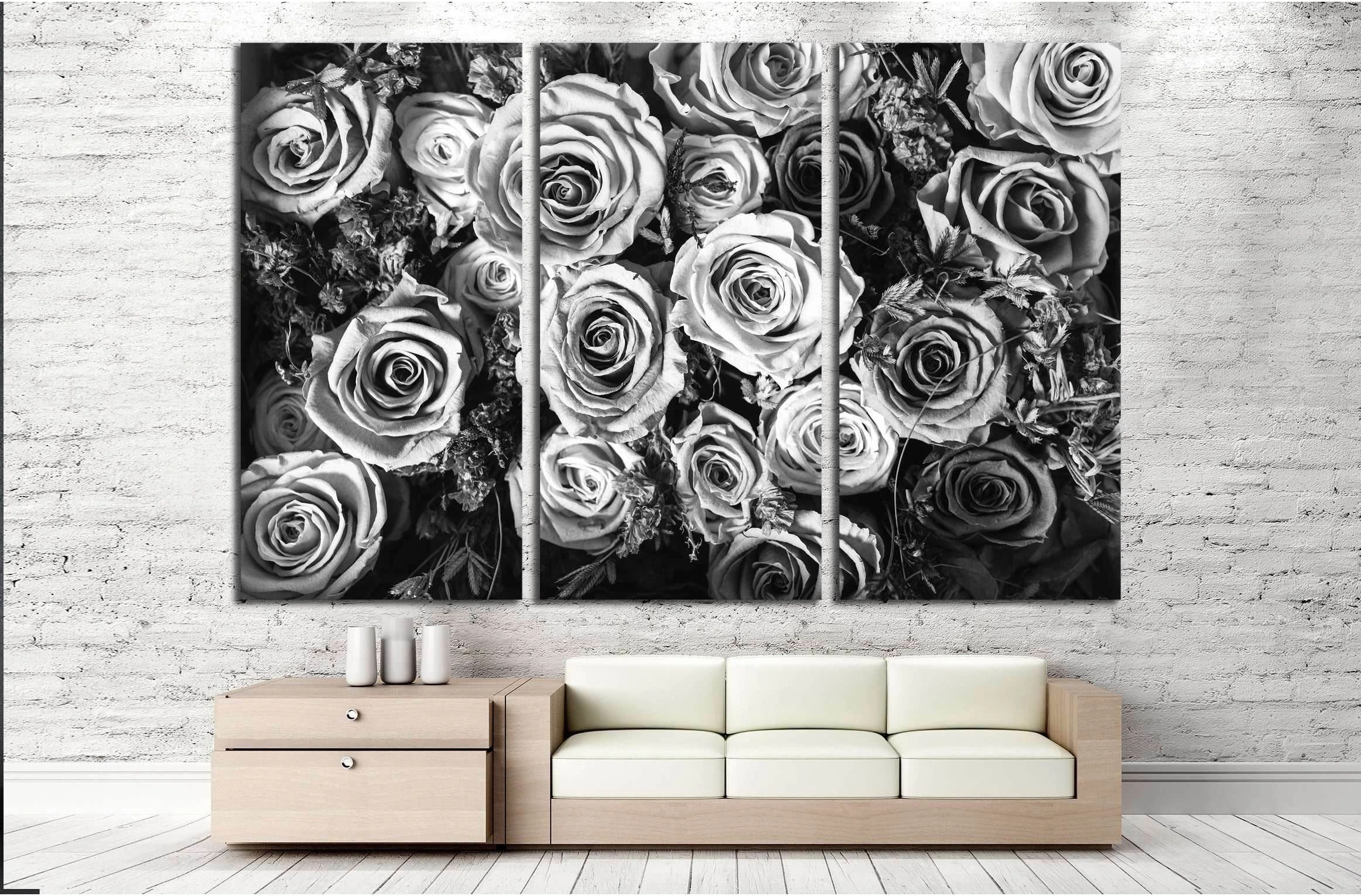 Black and white background of flowers roses №2840 Ready to Hang Canvas Print - Zellart Canvas Prints ALL_Products, s-2840