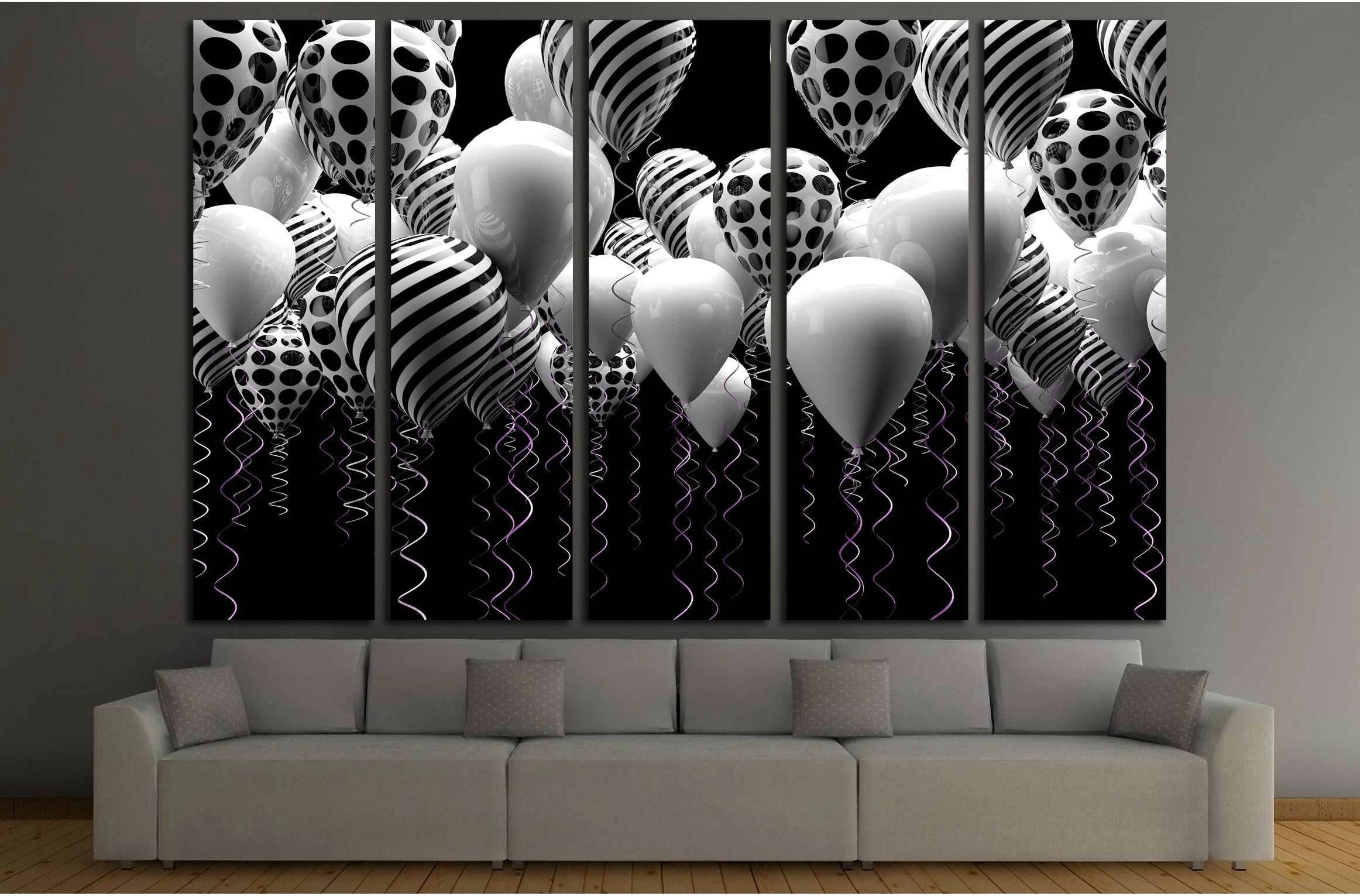 black and white balloons background №3264 Ready to Hang Canvas Print - Zellart Canvas Prints ALL_Products, s-3264