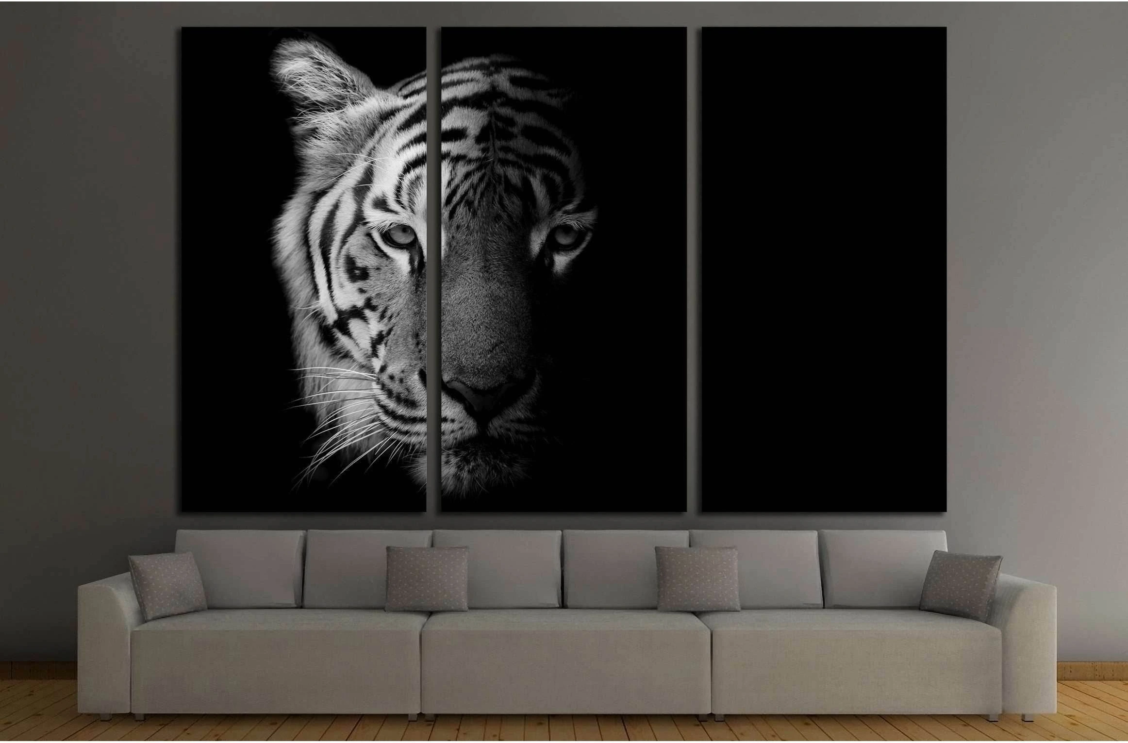 Black & White Beautiful tiger - isolated on black background №2371 Ready to Hang Canvas Print - Zellart Canvas Prints ALL_Products, s-2371, Tiger