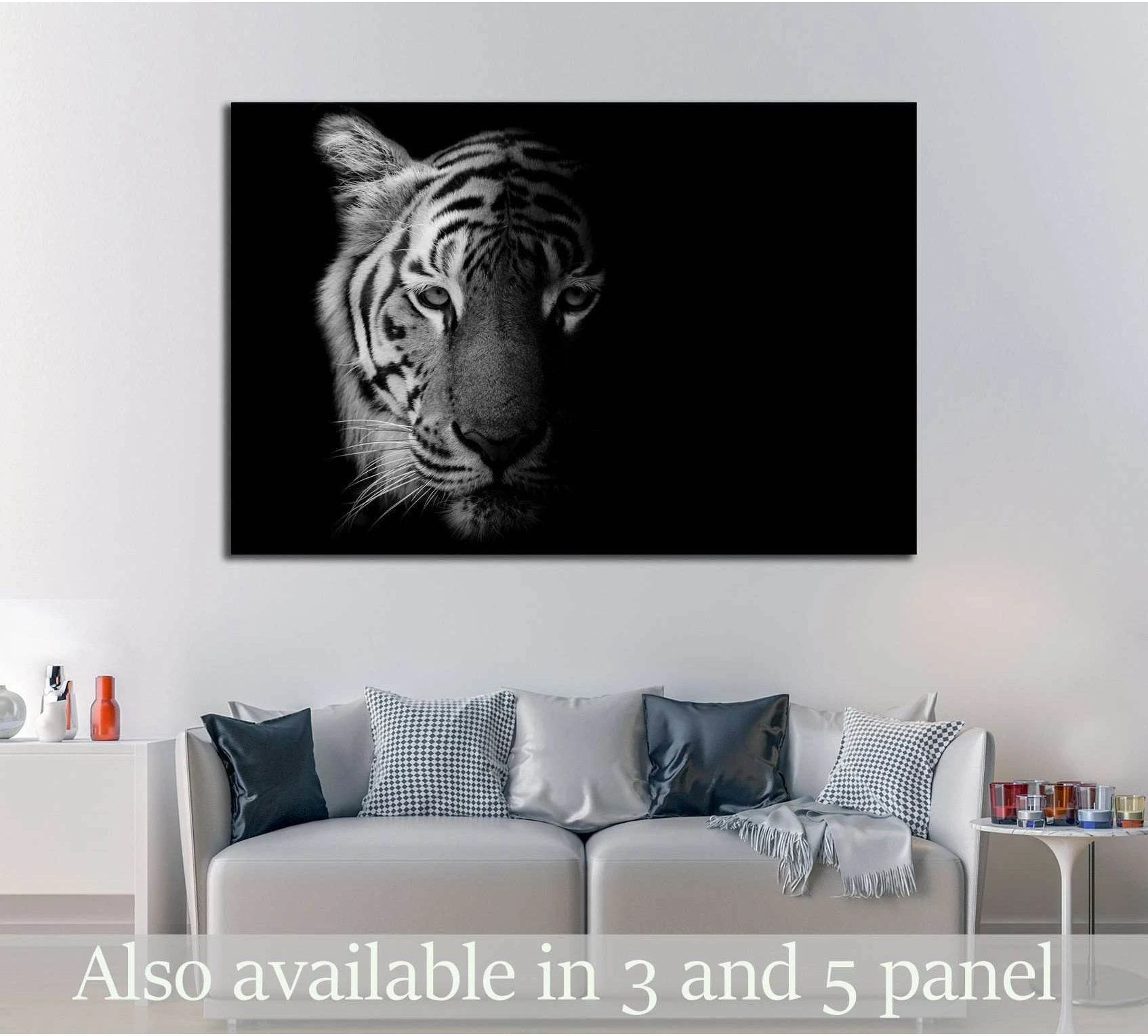 Black & White Beautiful tiger - isolated on black background №2371 Ready to Hang Canvas Print - Zellart Canvas Prints ALL_Products, s-2371, Tiger