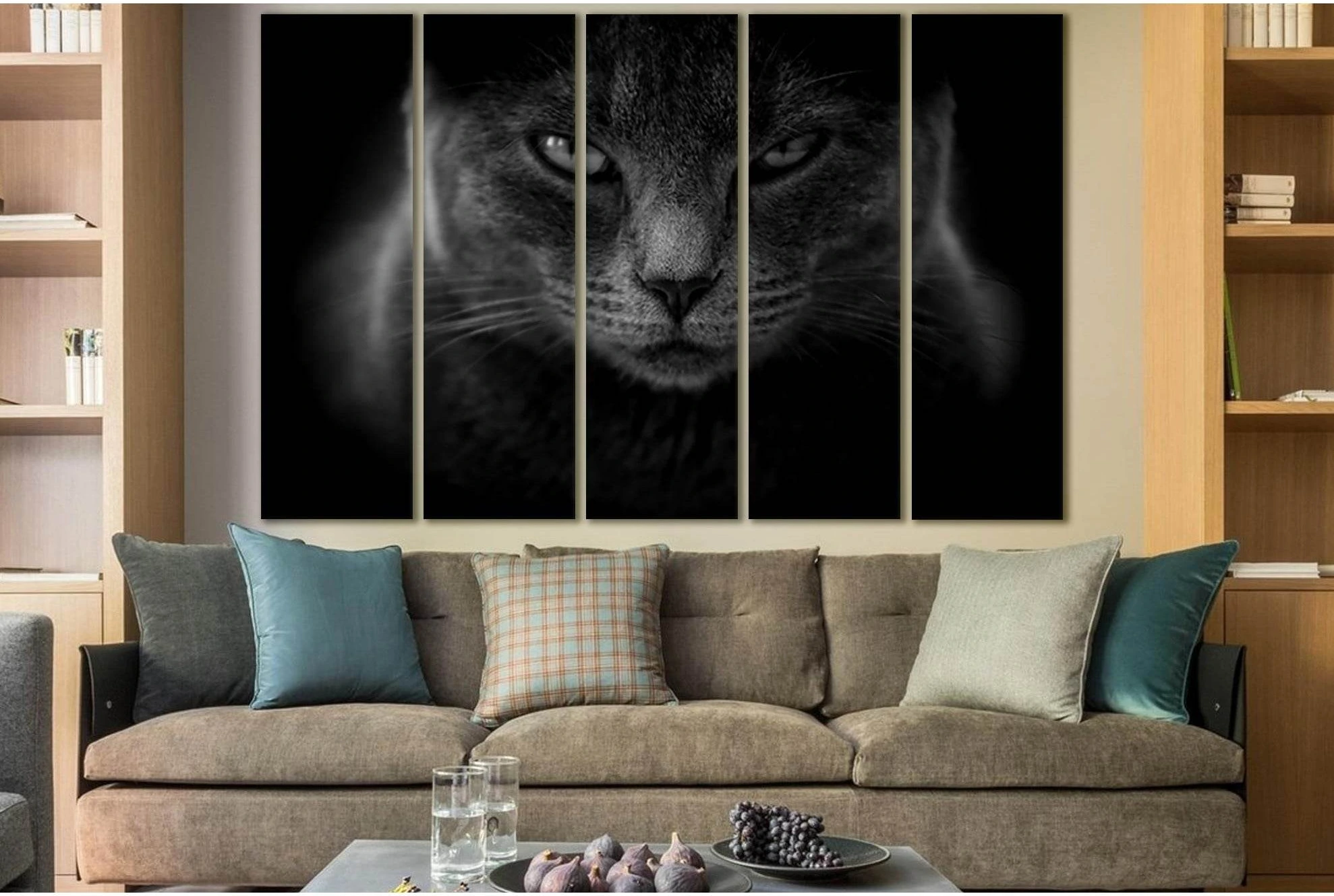 Black And White Cat Portrait №SL843 Ready to Hang Canvas Print - Zellart Canvas Prints 0new, ALL_Products, Black & White Wall Art