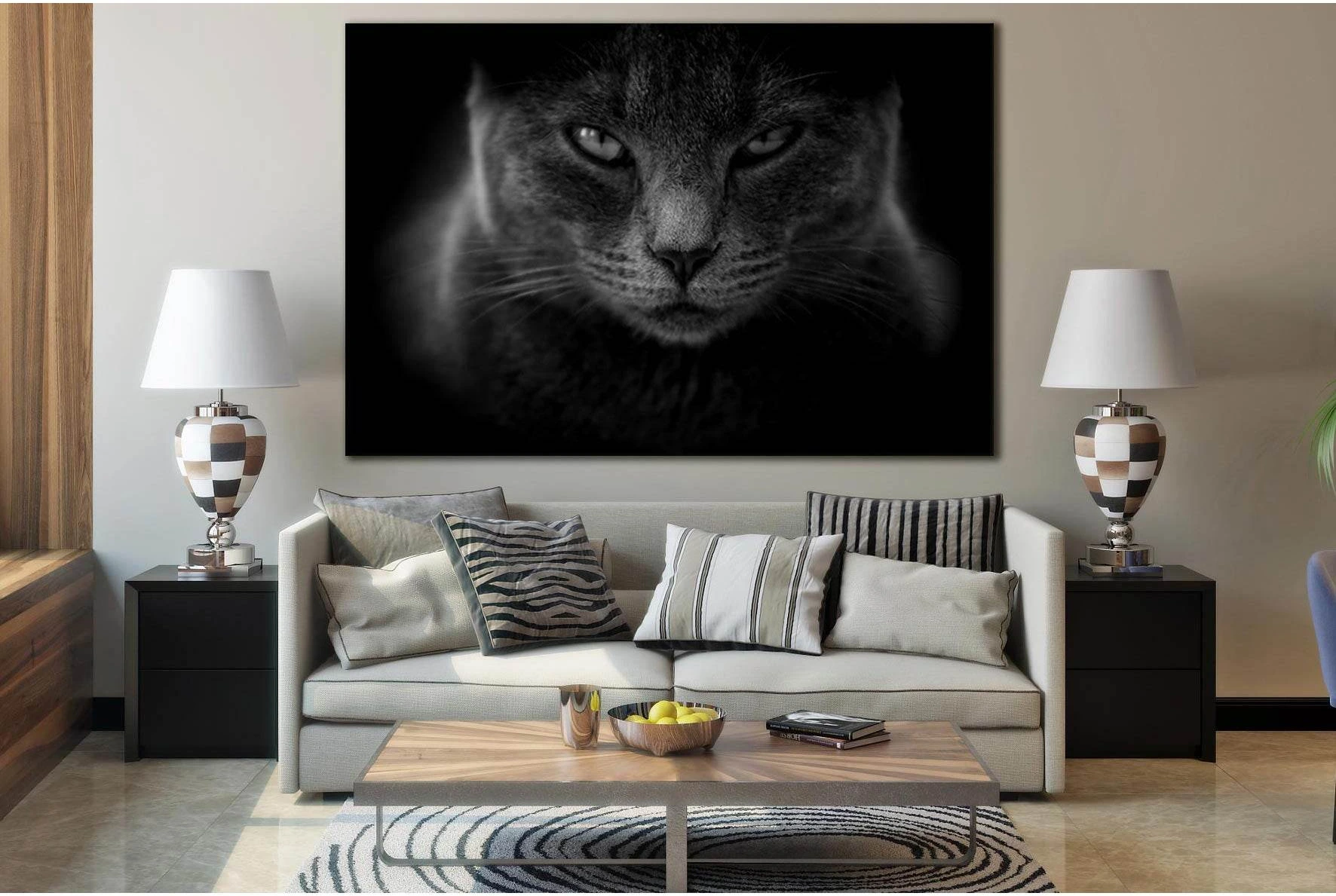 Black And White Cat Portrait №SL843 Ready to Hang Canvas Print - Zellart Canvas Prints 0new, ALL_Products, Black & White Wall Art