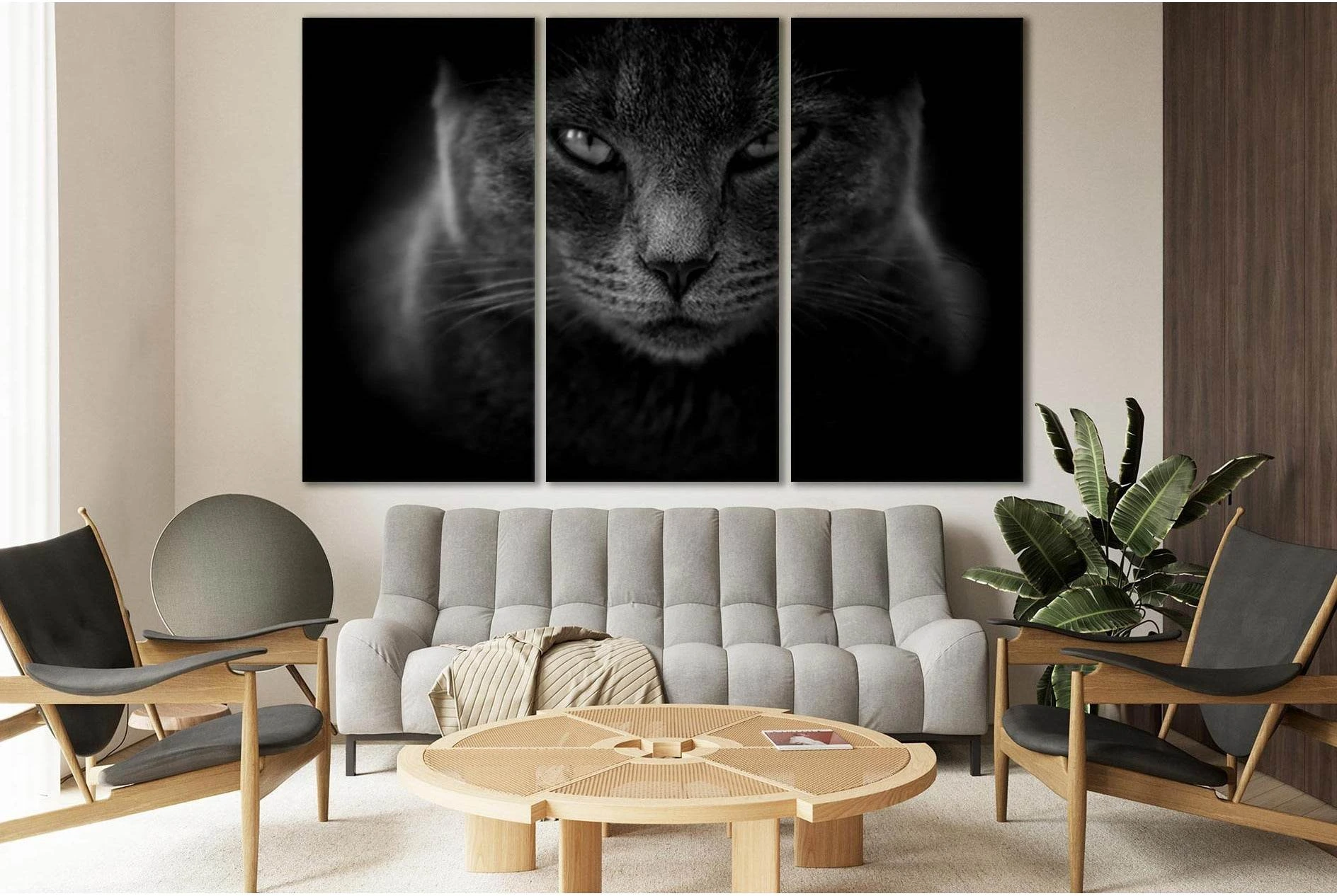 Black And White Cat Portrait №SL843 Ready to Hang Canvas Print - Zellart Canvas Prints 0new, ALL_Products, Black & White Wall Art