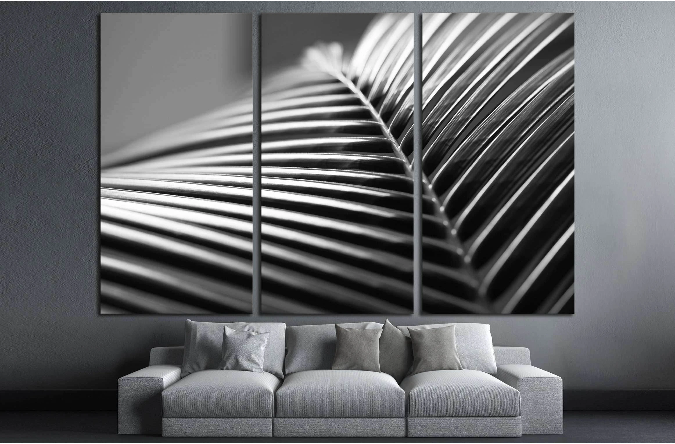 Black and white close up view of beautiful green palm leaf on natural background №2833 Ready to Hang Canvas Print - Zellart Canvas Prints ALL_Products, s-2833