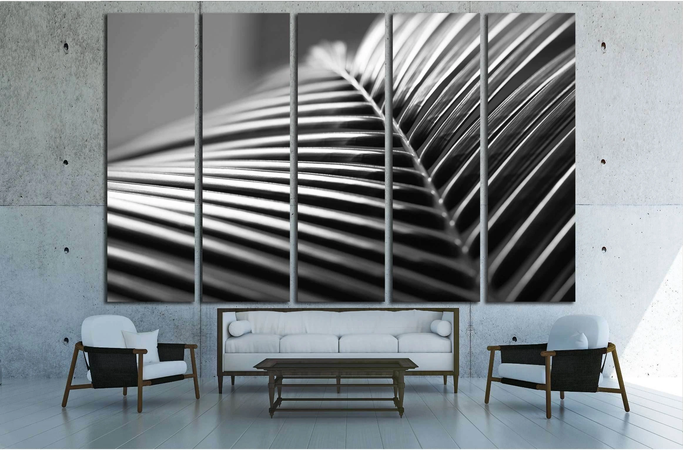 Black and white close up view of beautiful green palm leaf on natural background №2833 Ready to Hang Canvas Print - Zellart Canvas Prints ALL_Products, s-2833