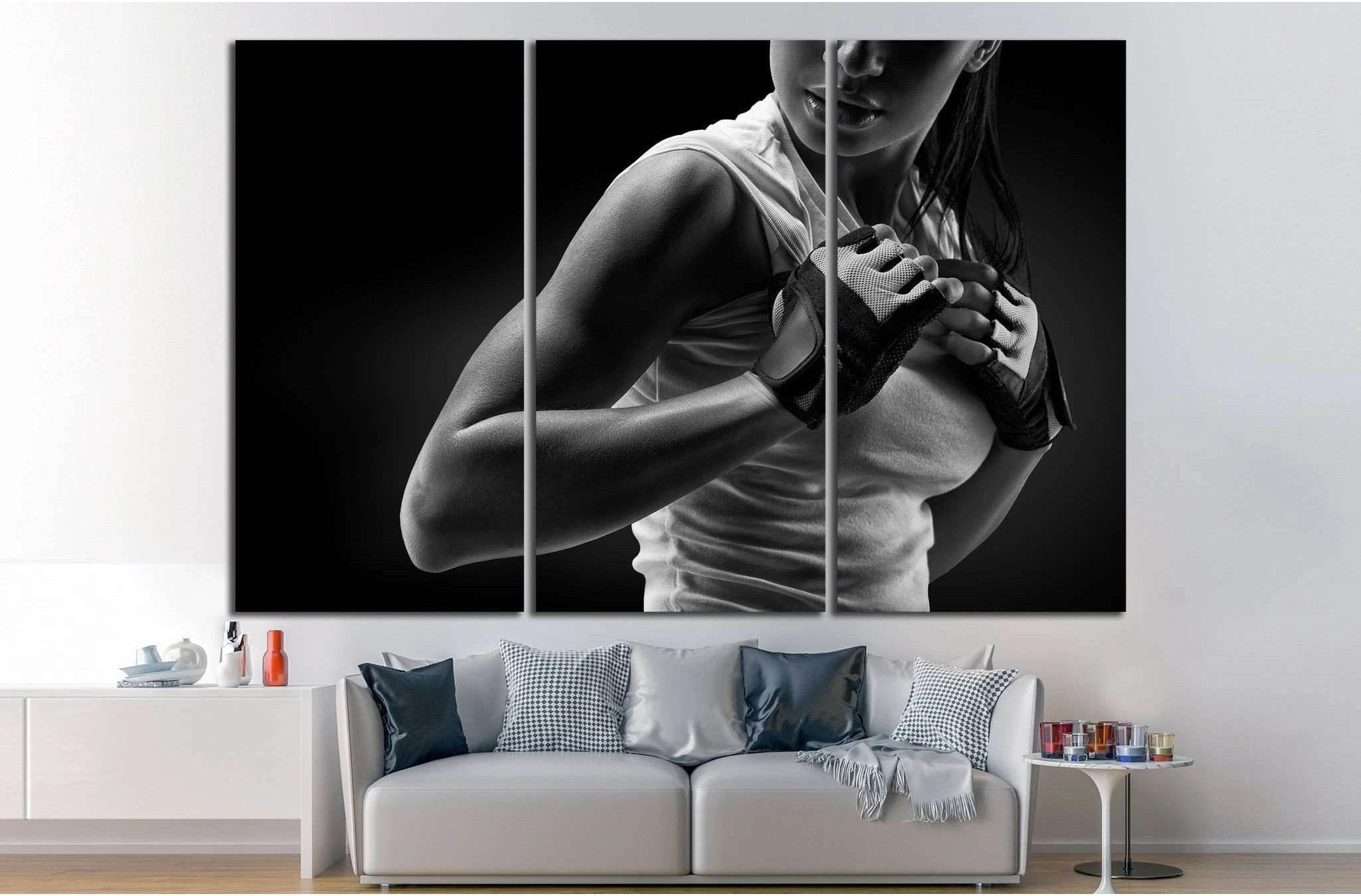 Black and white fitness athletic young woman, deltoid muscle №1386 Ready to Hang Canvas Print - Zellart Canvas Prints ALL_Products, s-1386