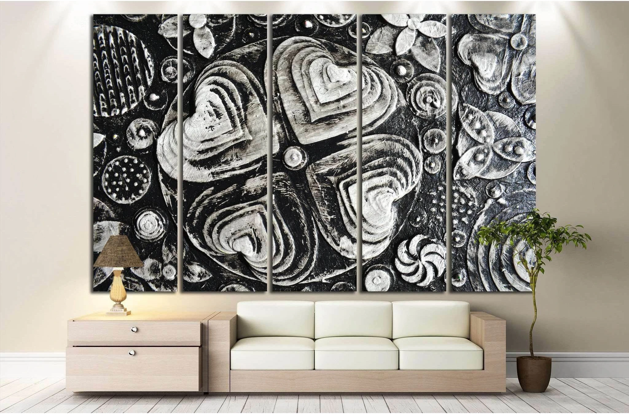 Black and white grunge flowers painting №1350 Ready to Hang Canvas Print - Zellart Canvas Prints ALL_Products, s-1350