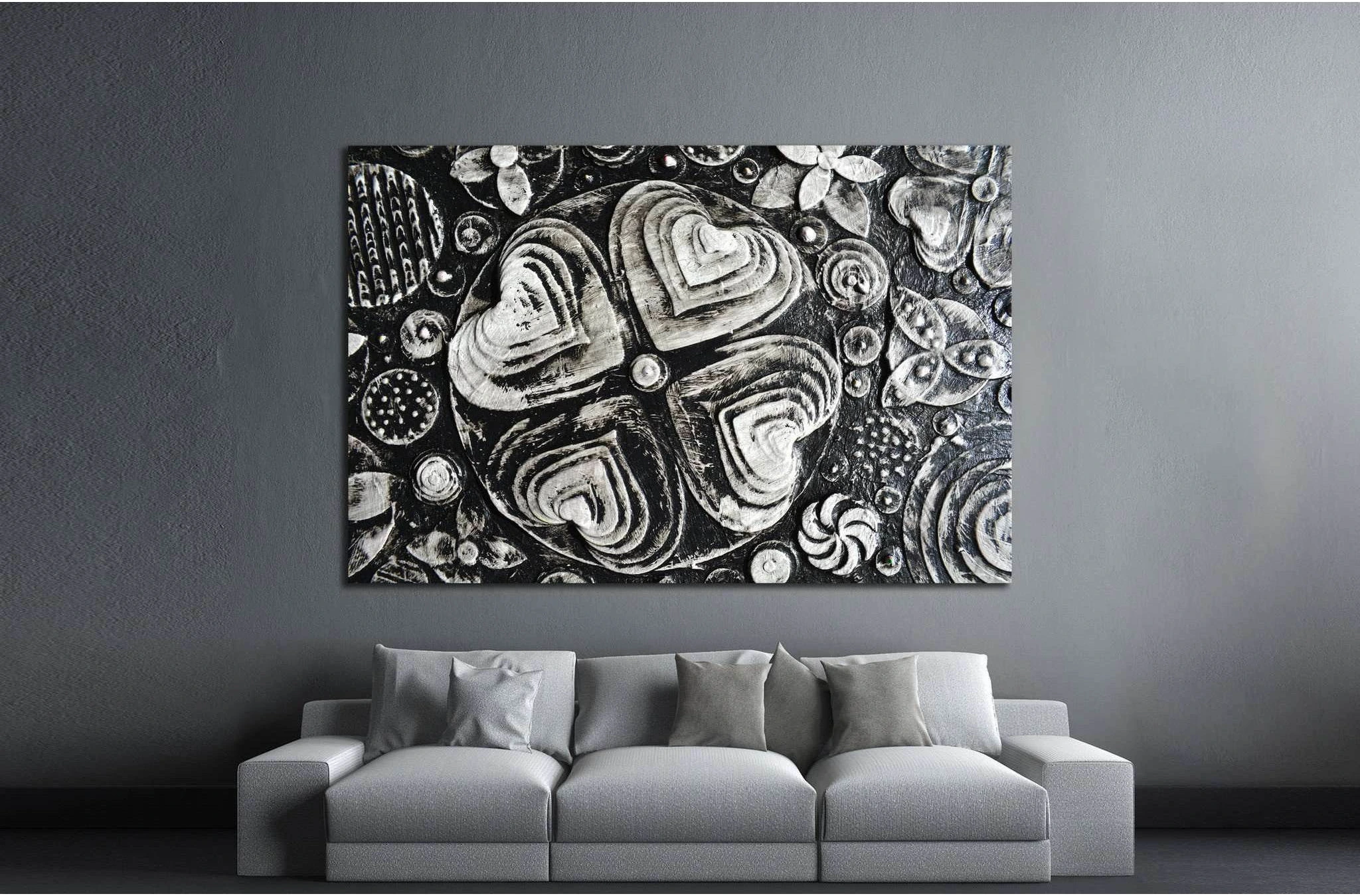 Black and white grunge flowers painting №1350 Ready to Hang Canvas Print - Zellart Canvas Prints ALL_Products, s-1350