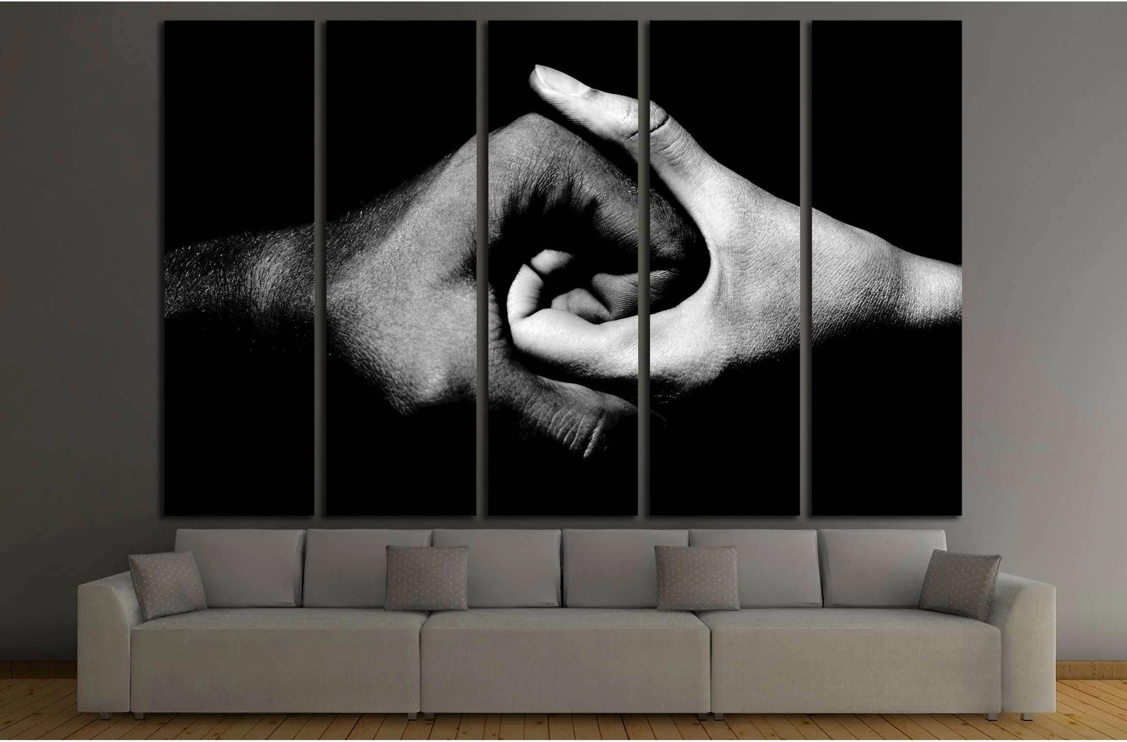 black and white hands holding together №2777 Ready to Hang Canvas Print - Zellart Canvas Prints ALL_Products, s-2777