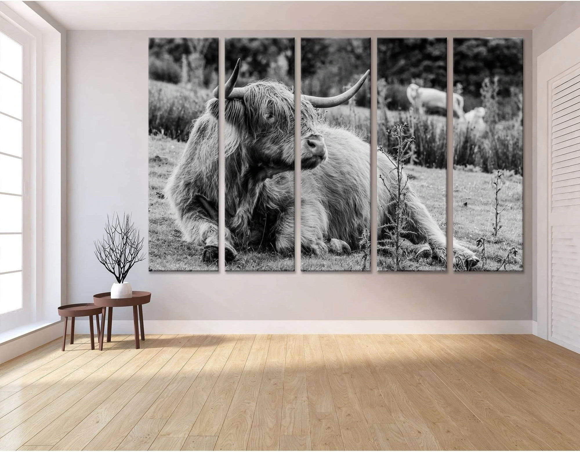 Black & White Highland Cow №04130 Ready to Hang Canvas Print - Zellart Canvas Prints ALL_Products, Cow