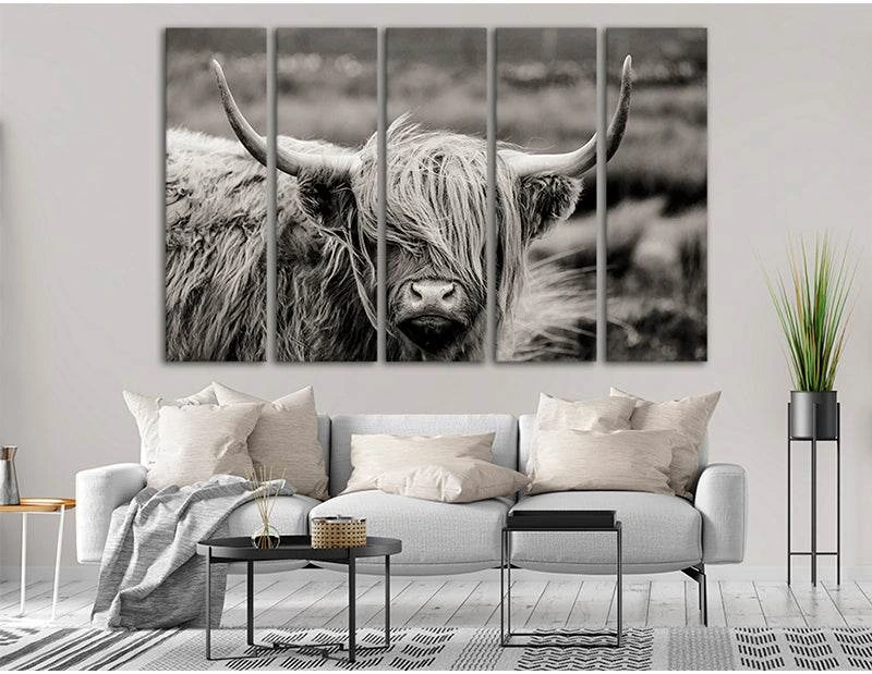 Black and White Highland Cow №04344 Ready to Hang Canvas Print - Zellart Canvas Prints ALL_Products, Cow