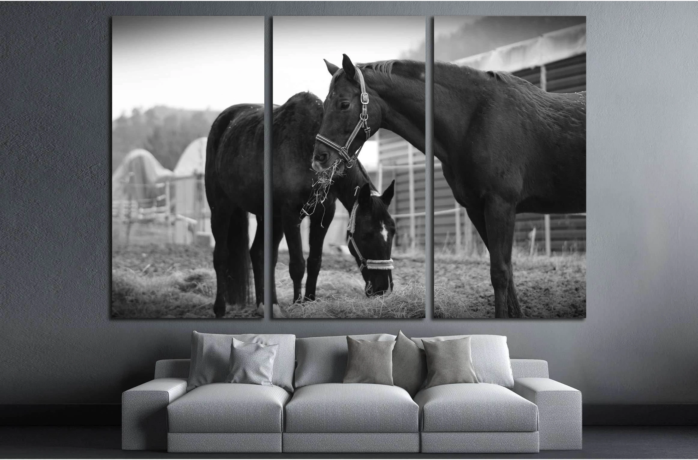 Black and white horse wall art №5008 - Zellart Canvas Prints ALL_Products, Horses, s-5008