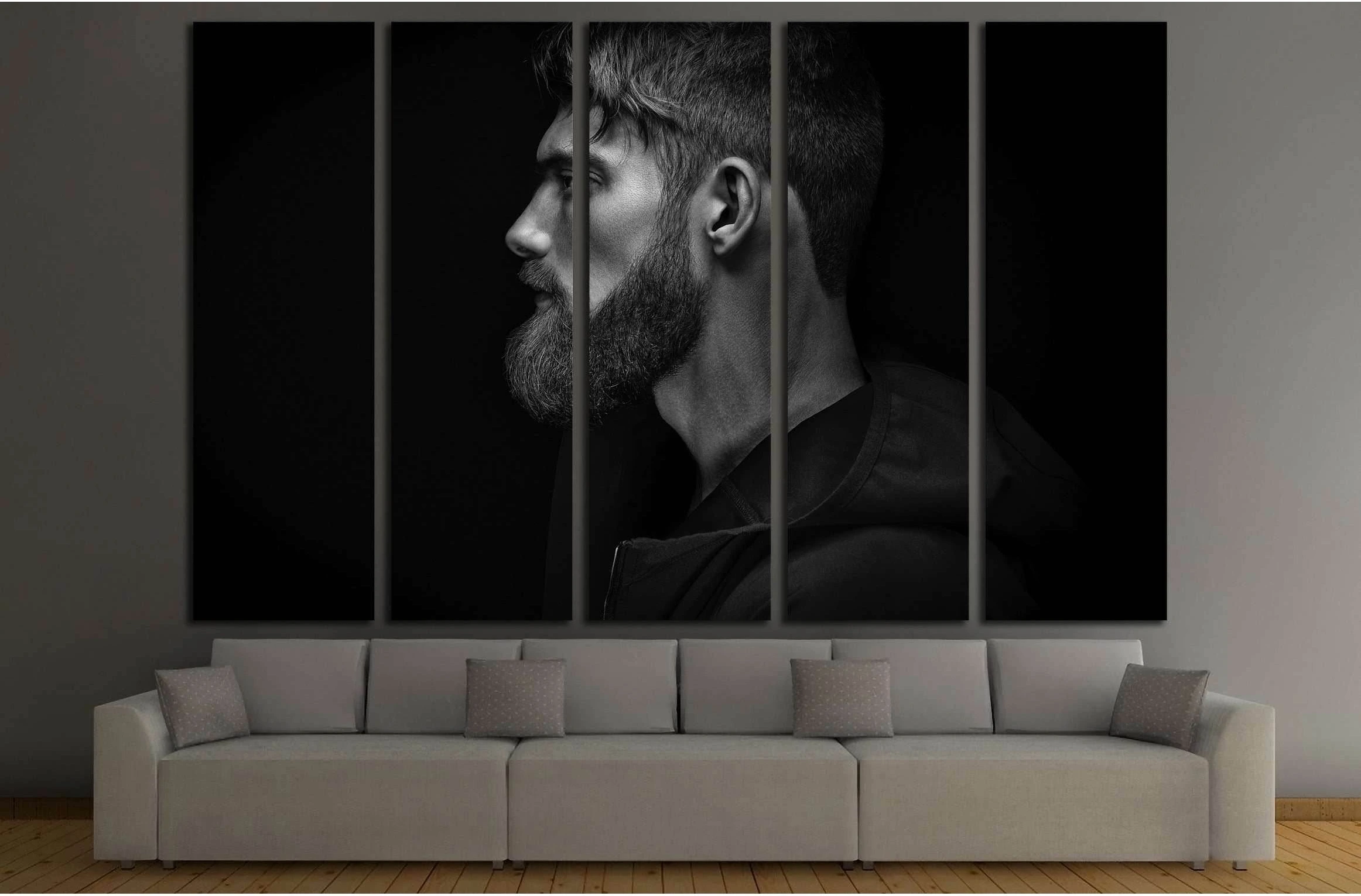 Black and white image of single standing in profile young handsome man №2761 Ready to Hang Canvas Print - Zellart Canvas Prints ALL_Products, s-2761