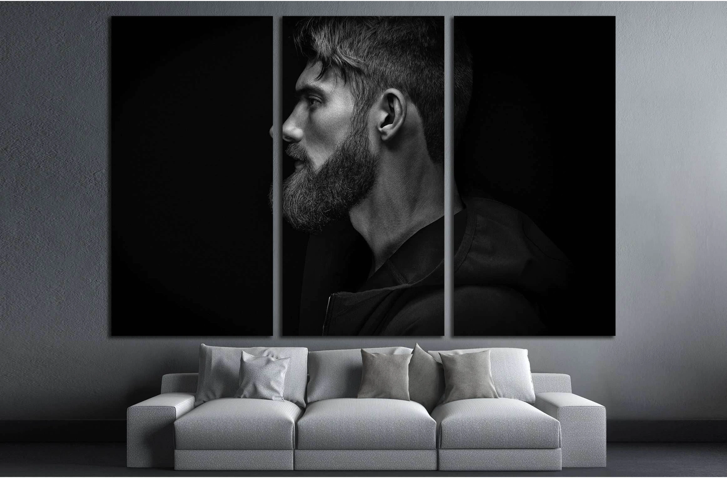 Black and white image of single standing in profile young handsome man №2761 Ready to Hang Canvas Print - Zellart Canvas Prints ALL_Products, s-2761