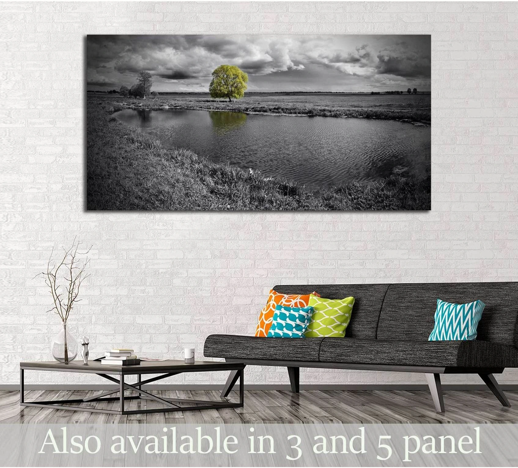 black and white landscape and green tree №2676 Ready to Hang Canvas Print - Zellart Canvas Prints ALL_Products, s-2676