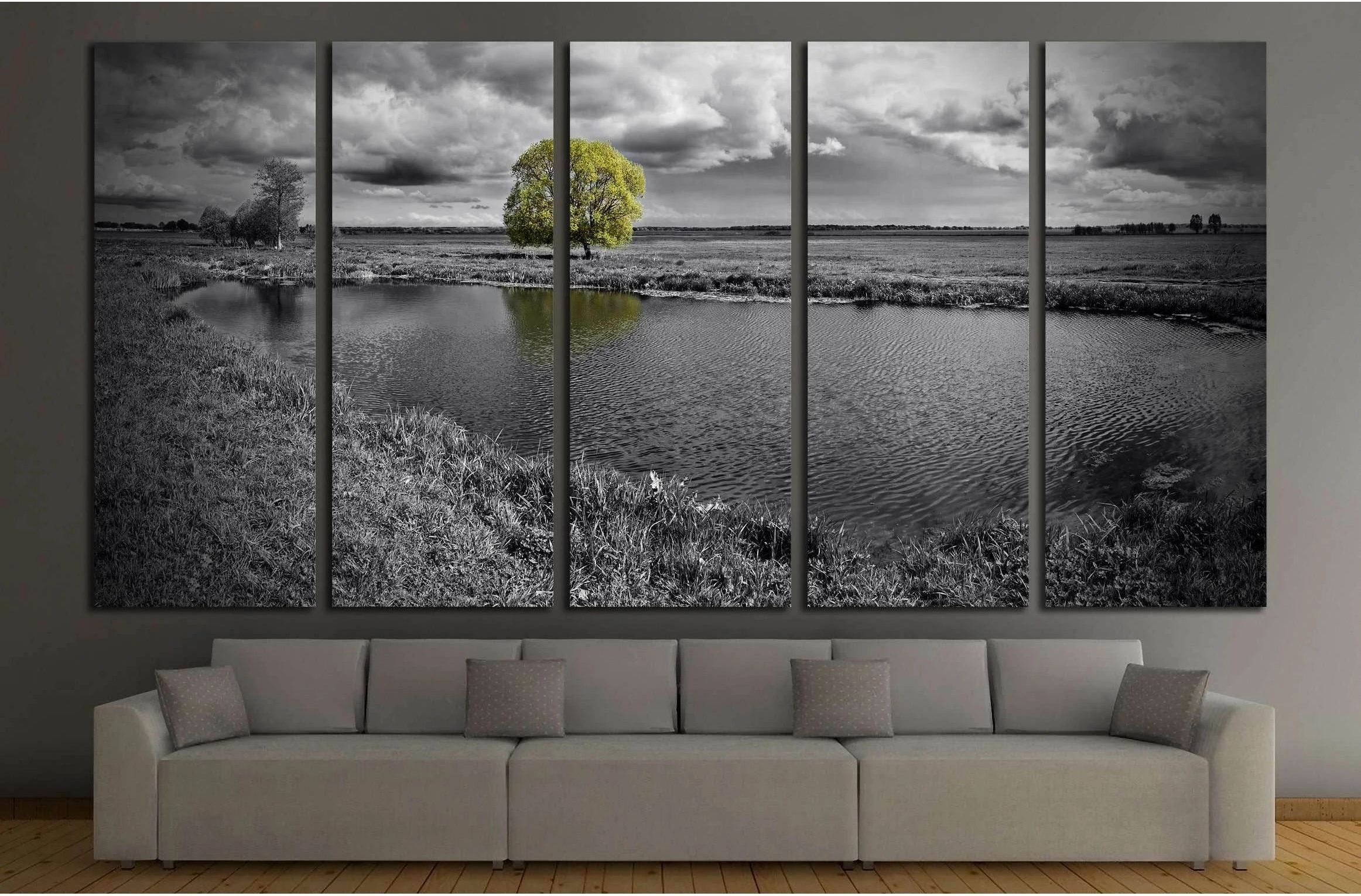 black and white landscape and green tree №2676 Ready to Hang Canvas Print - Zellart Canvas Prints ALL_Products, s-2676