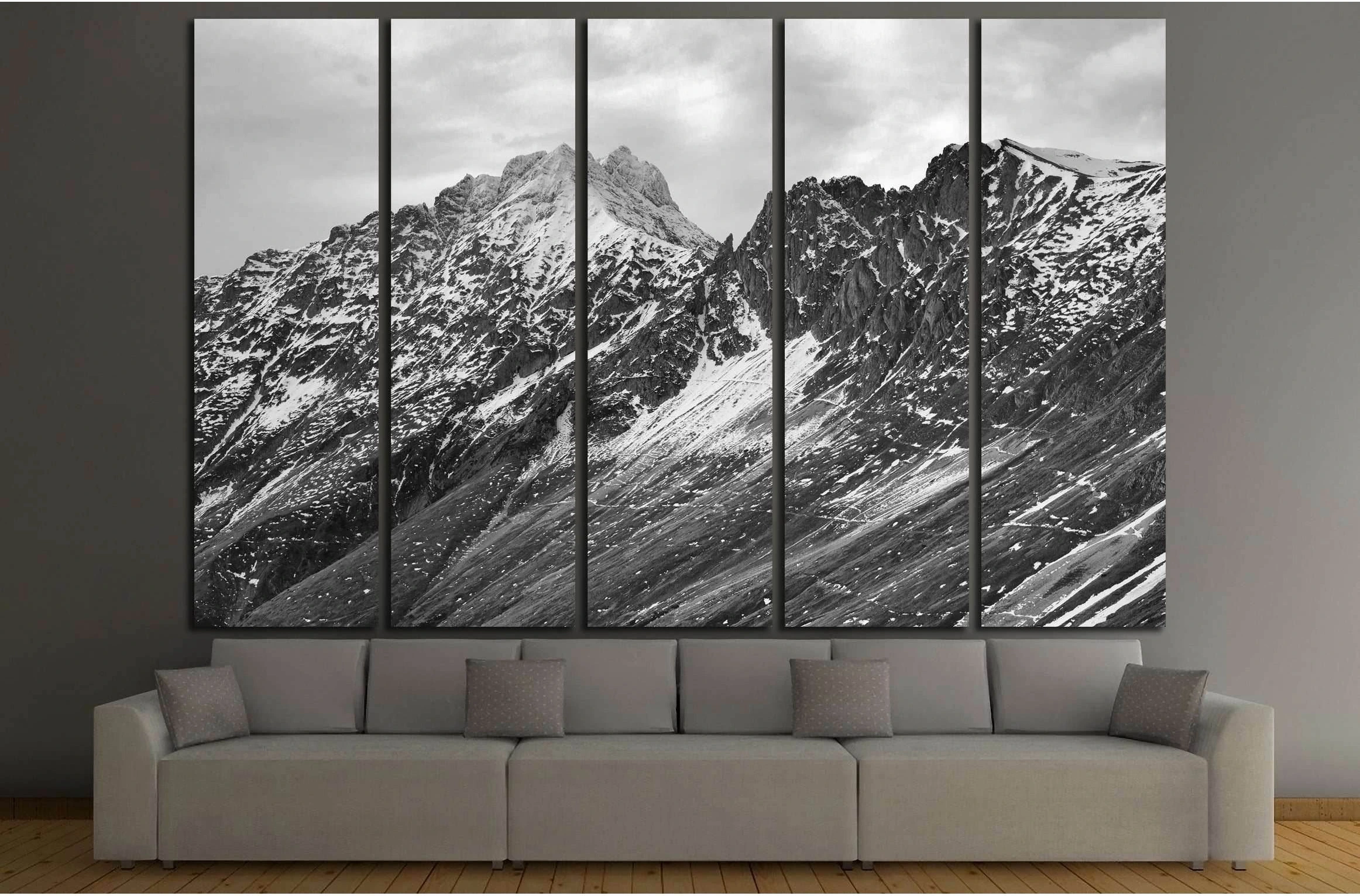 Black and white mountain landscape №3200 Ready to Hang Canvas Print - Zellart Canvas Prints ALL_Products, s-3200