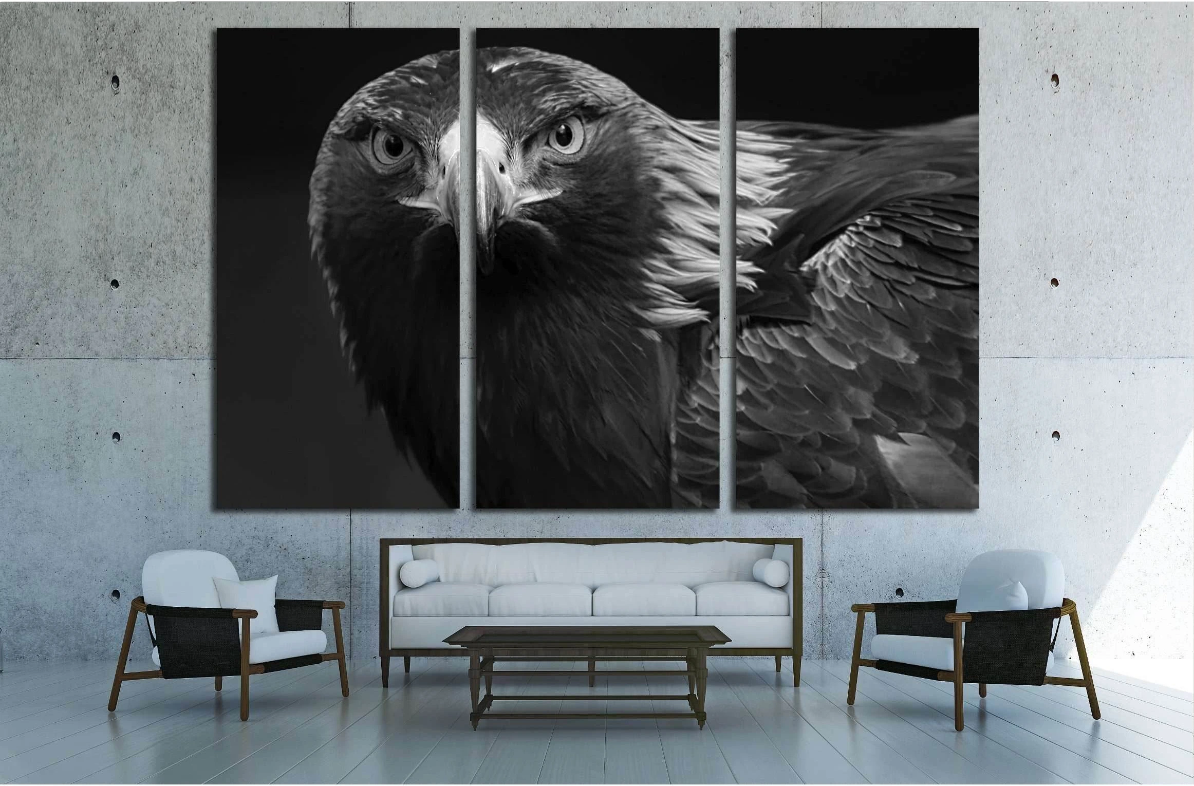 black and white photo of a golden eagle in captivity in a zoo №2794 Ready to Hang Canvas Print - Zellart Canvas Prints ALL_Products, s-2794