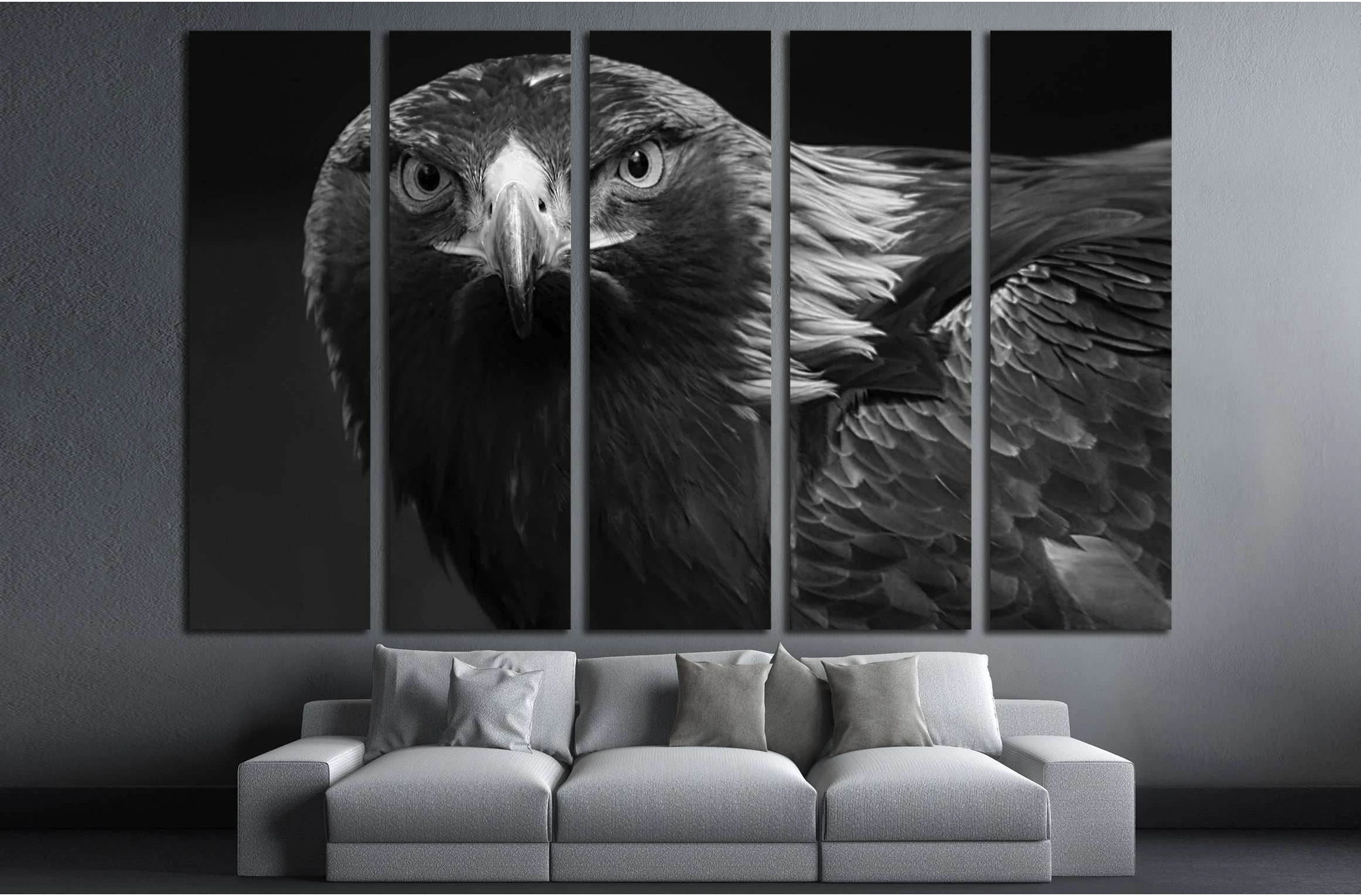 black and white photo of a golden eagle in captivity in a zoo №2794 Ready to Hang Canvas Print - Zellart Canvas Prints ALL_Products, s-2794