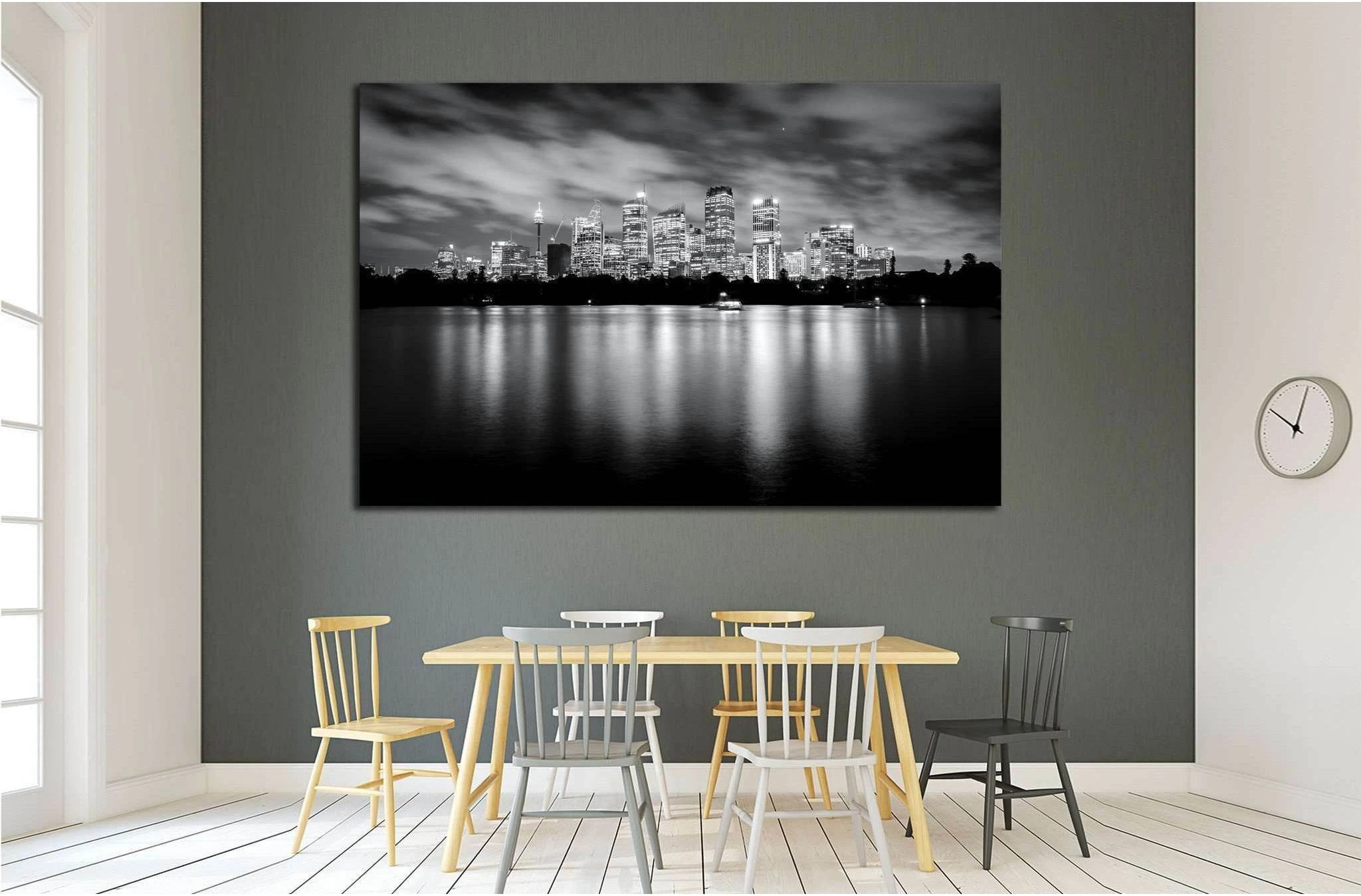 Black and white photo of skyscrapers at night, Sydney Australia №1756 Ready to Hang Canvas Print - Zellart Canvas Prints ALL_Products, s-1756