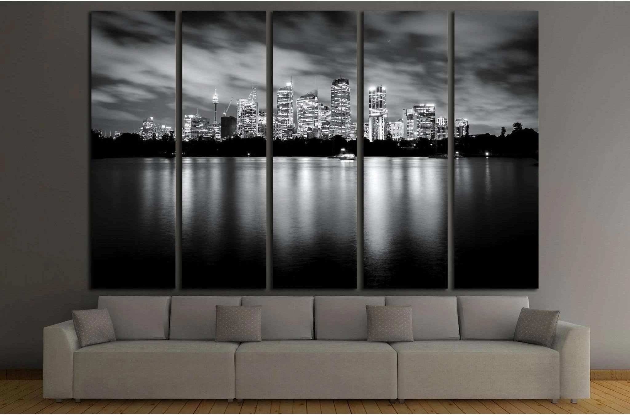 Black and white photo of skyscrapers at night, Sydney Australia №1756 Ready to Hang Canvas Print - Zellart Canvas Prints ALL_Products, s-1756