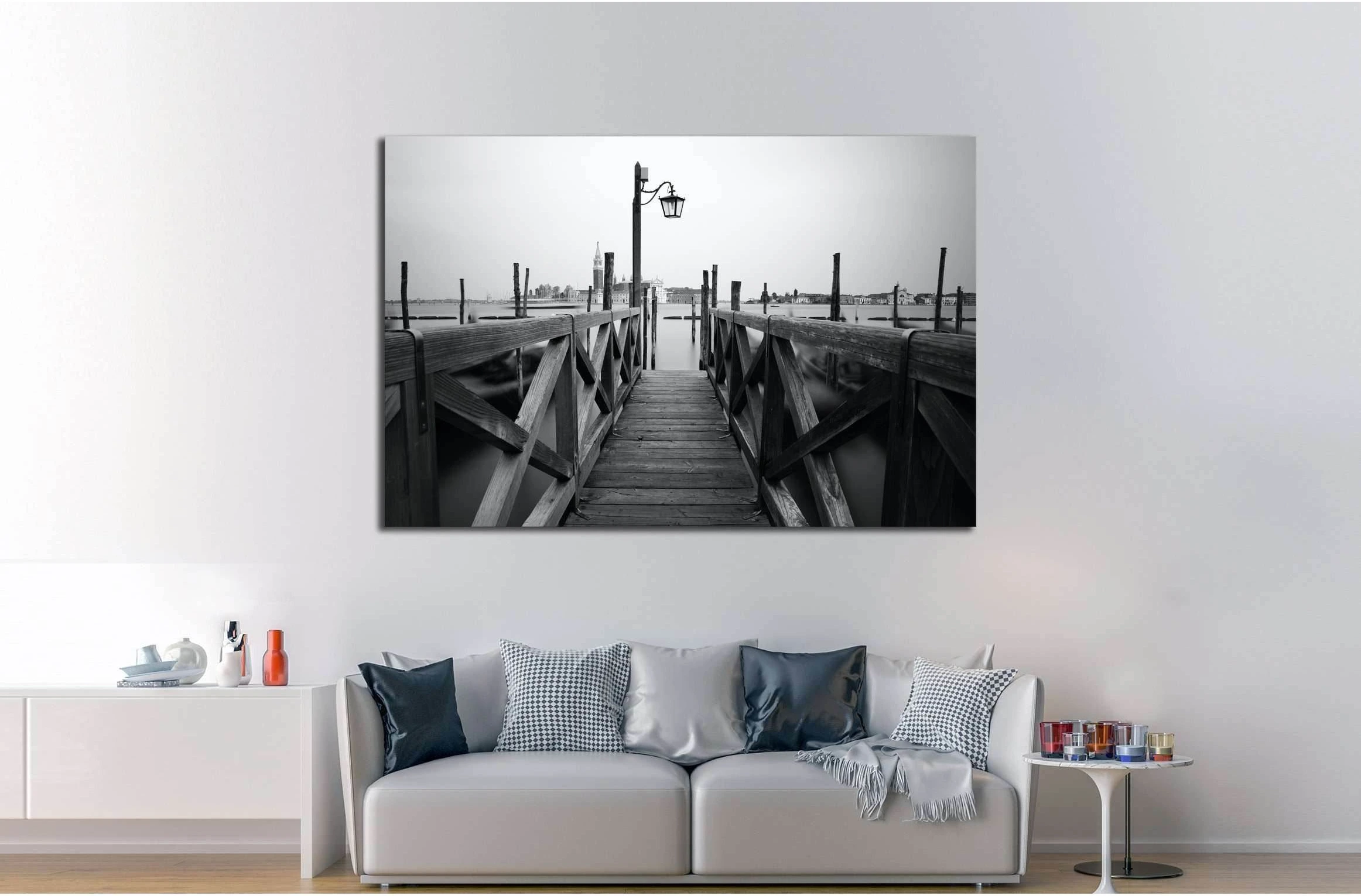 Black and white photo of Venice seafront. Venice, Italy №2928 Ready to Hang Canvas Print - Zellart Canvas Prints ALL_Products, s-2928
