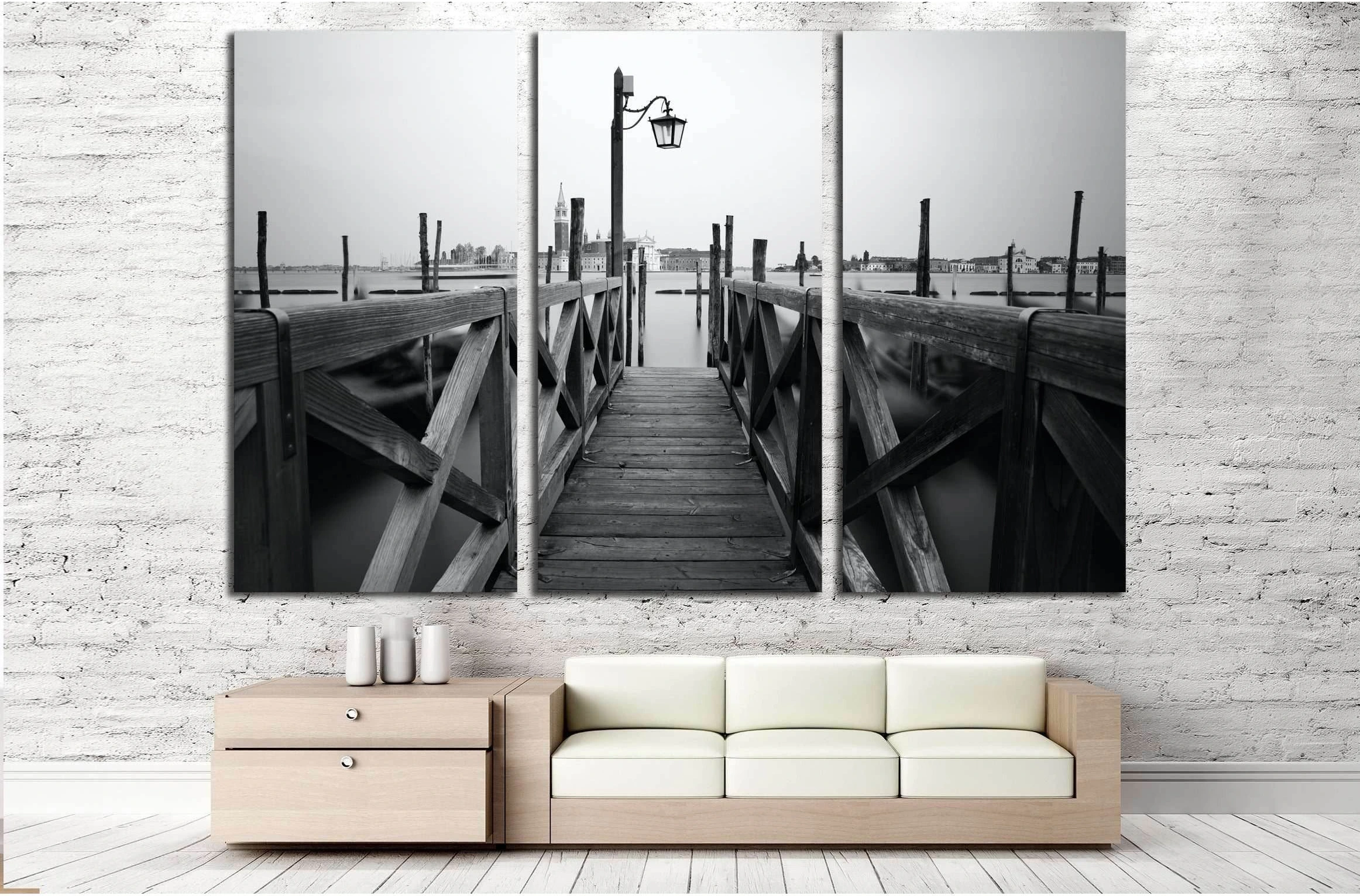 Black and white photo of Venice seafront. Venice, Italy №2928 Ready to Hang Canvas Print - Zellart Canvas Prints ALL_Products, s-2928