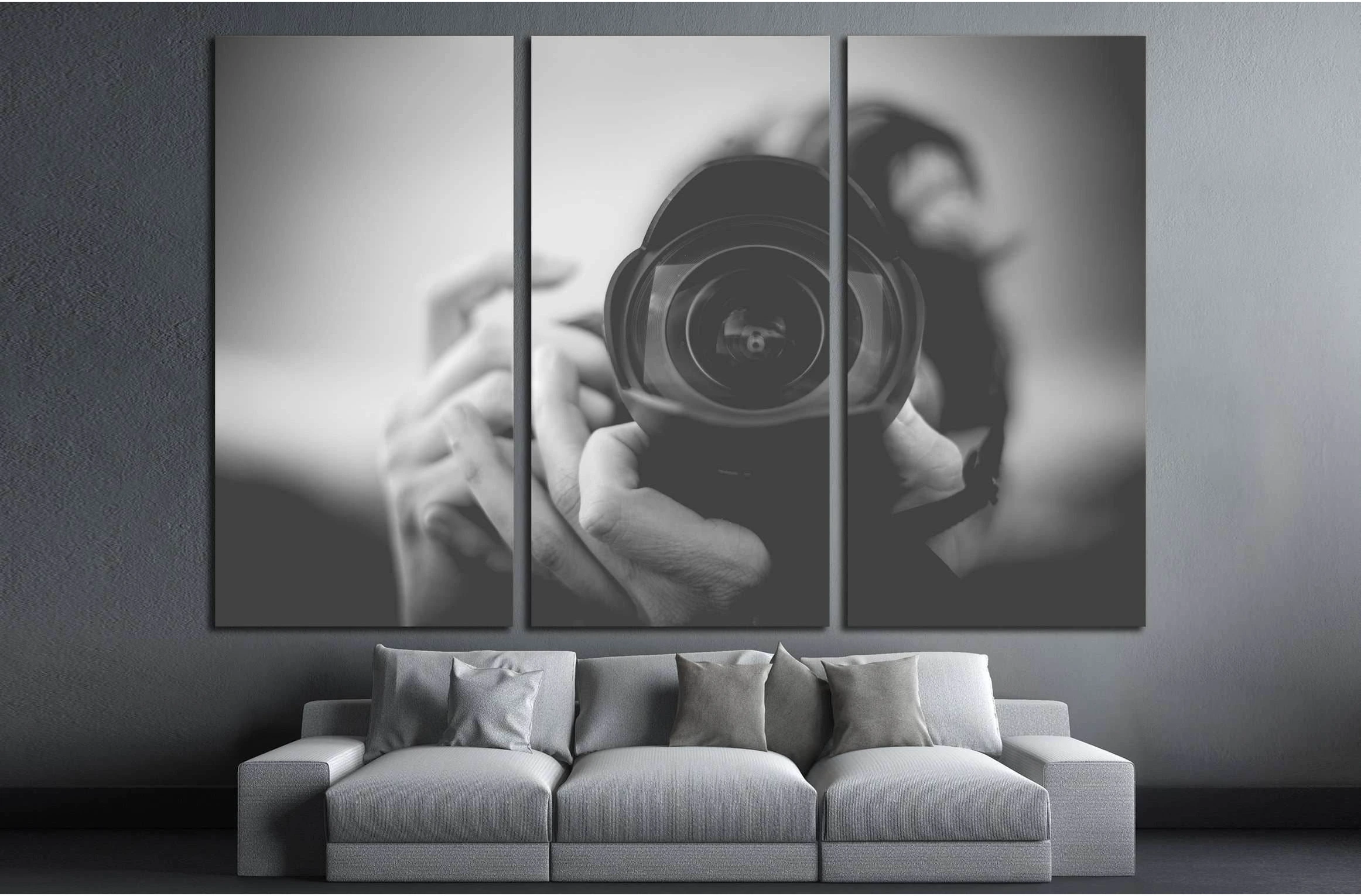 Black and White Photographer Man with a Fisheye Lens №2776 Ready to Hang Canvas Print - Zellart Canvas Prints ALL_Products, s-2776