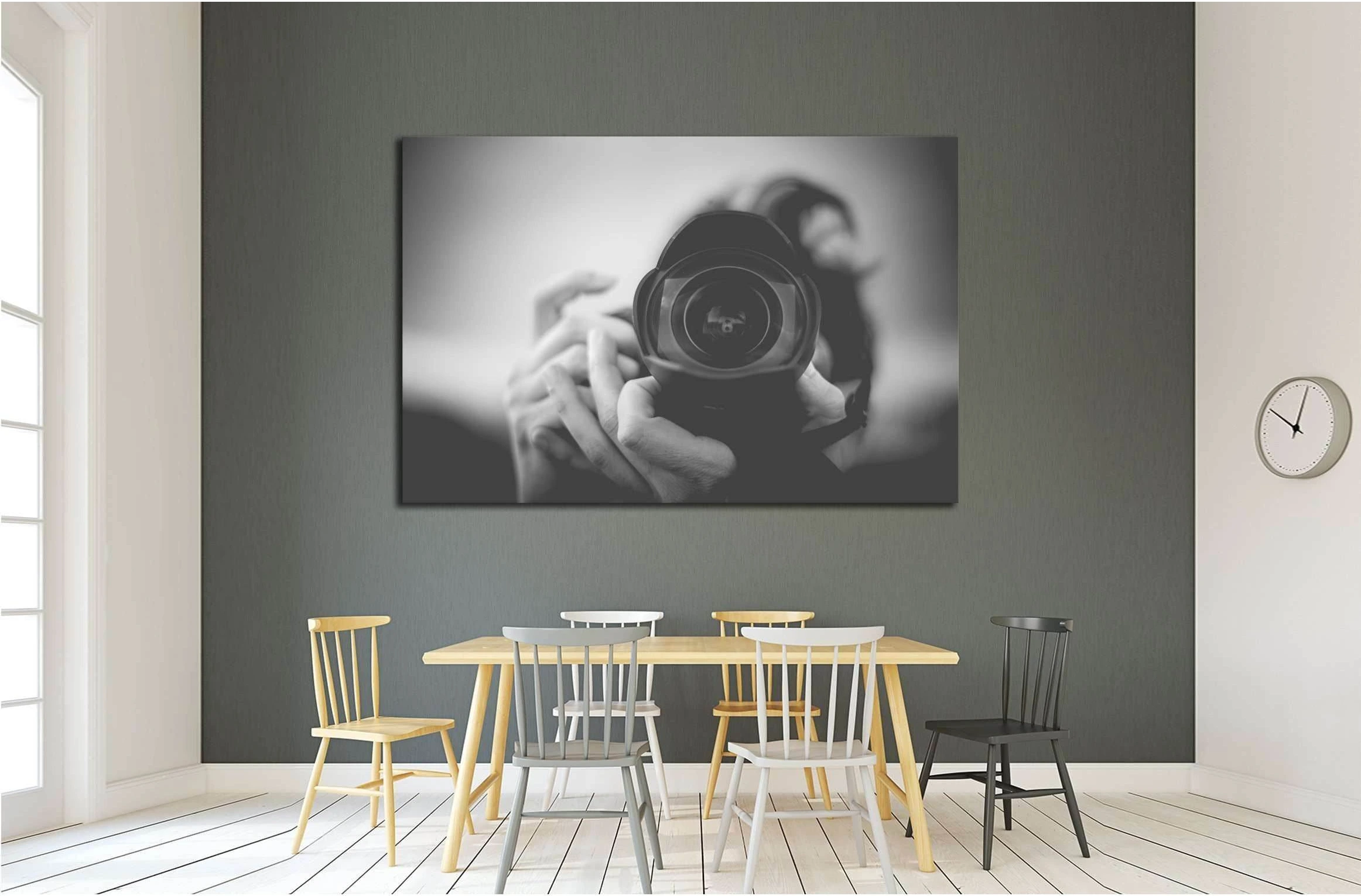 Black and White Photographer Man with a Fisheye Lens №2776 Ready to Hang Canvas Print - Zellart Canvas Prints ALL_Products, s-2776