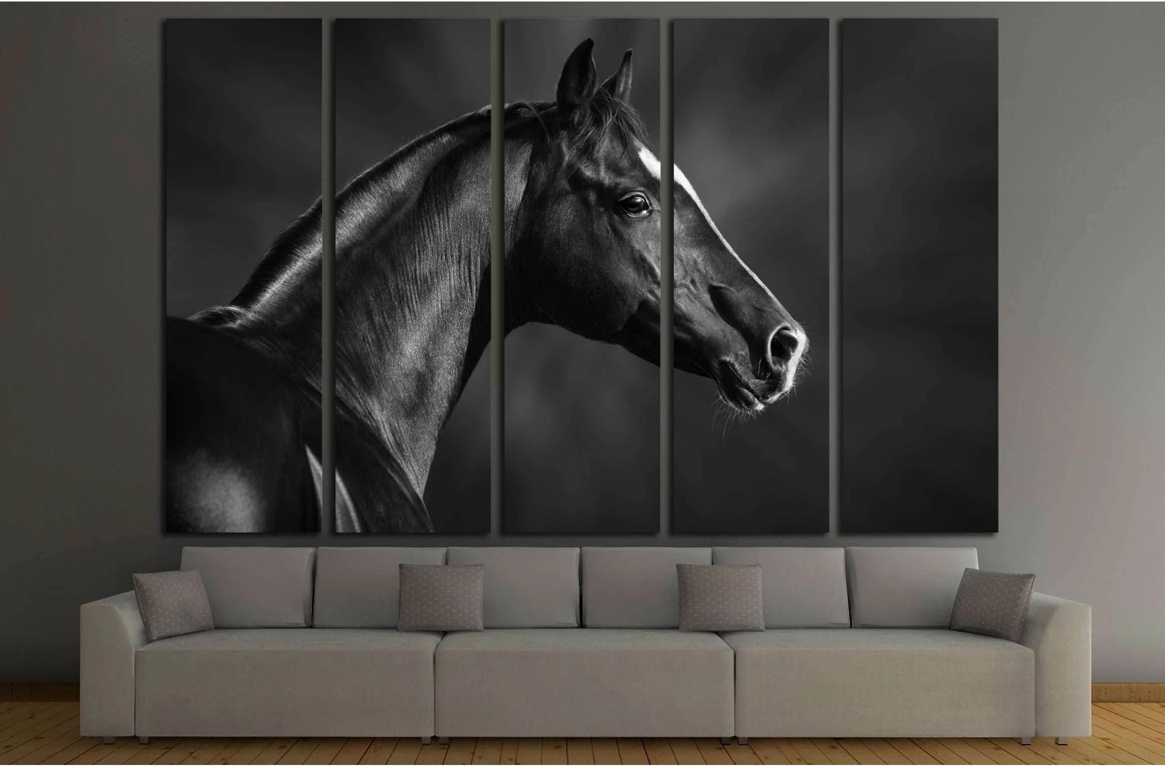 Black and white portrait of arabian horse №3259 Ready to Hang Canvas Print - Zellart Canvas Prints ALL_Products, Horses, s-3259