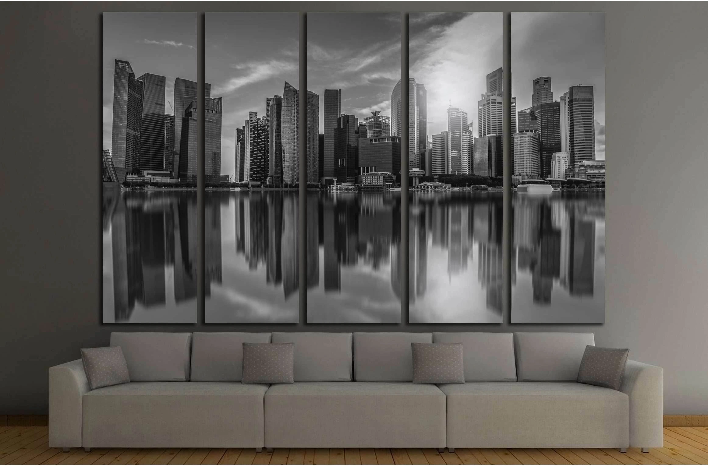 Black and white Singapore city skyline of business district downtown in daytime. №2742 Ready to Hang Canvas Print - Zellart Canvas Prints ALL_Products, s-2742