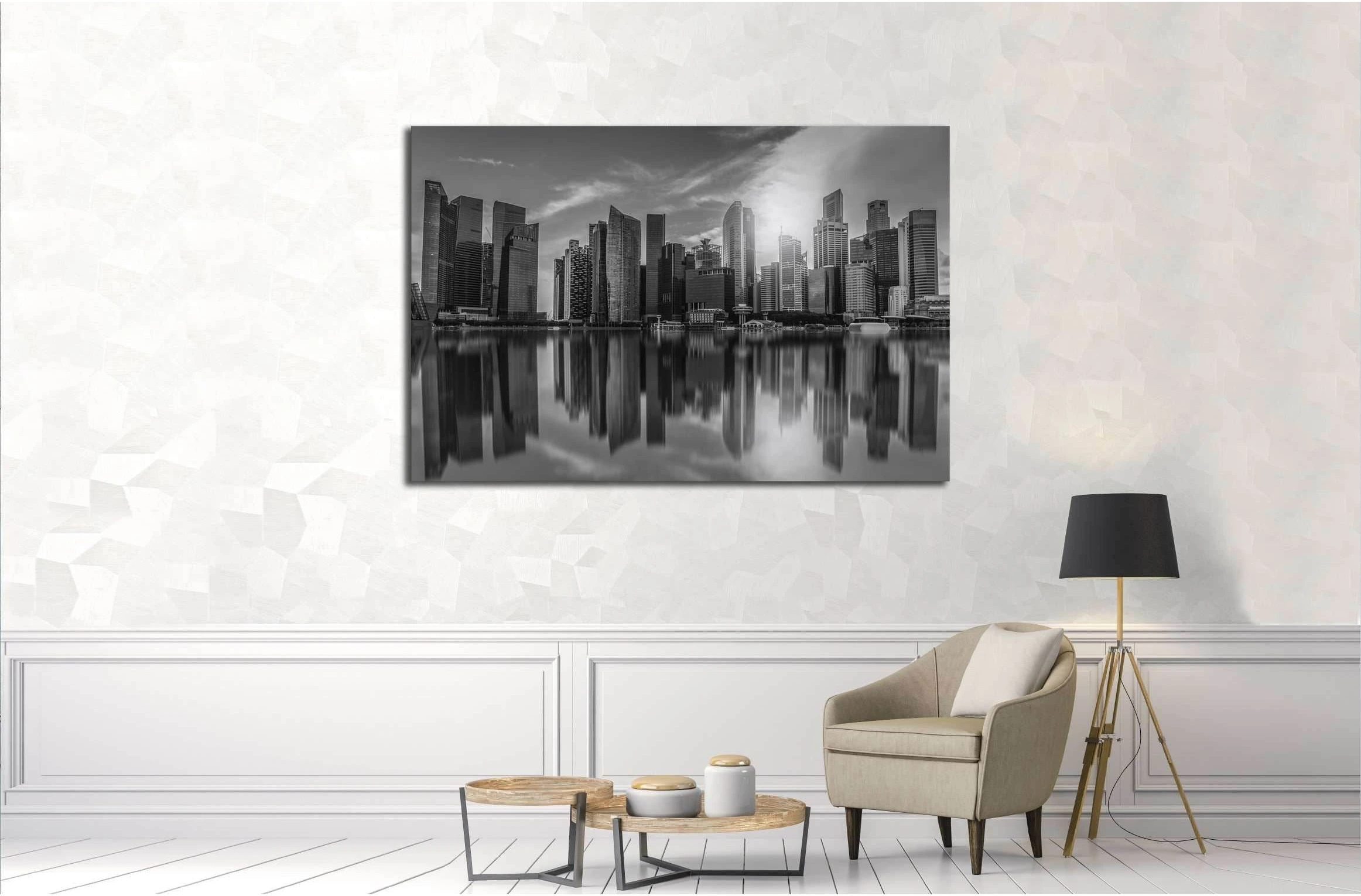Black and white Singapore city skyline of business district downtown in daytime. №2742 Ready to Hang Canvas Print - Zellart Canvas Prints ALL_Products, s-2742