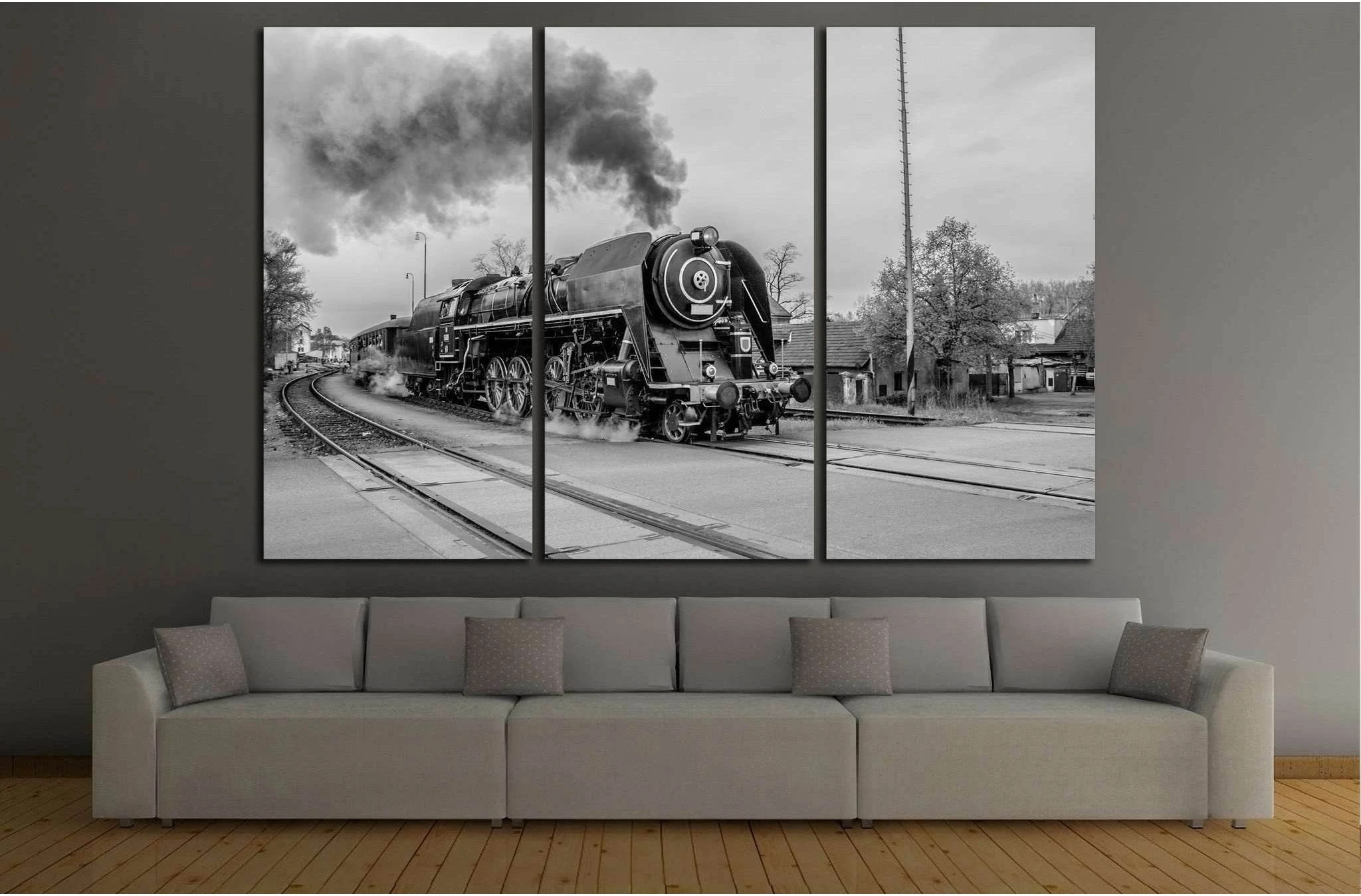 Black and White Train №233 Ready to Hang Canvas Print - Zellart Canvas Prints ALL_Products, wd-233