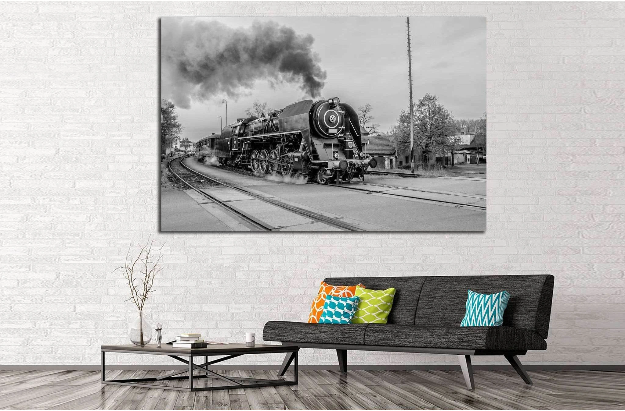 Black and White Train №233 Ready to Hang Canvas Print - Zellart Canvas Prints ALL_Products, wd-233
