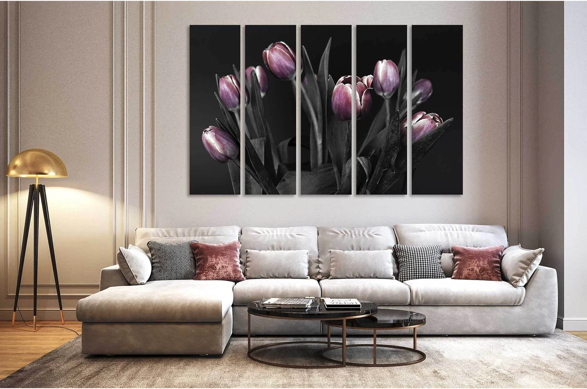 Black and white tulips №D2846 Ready to Hang Canvas Print - Zellart Canvas Prints 0new, ALL_Products, Black & White Wall Art