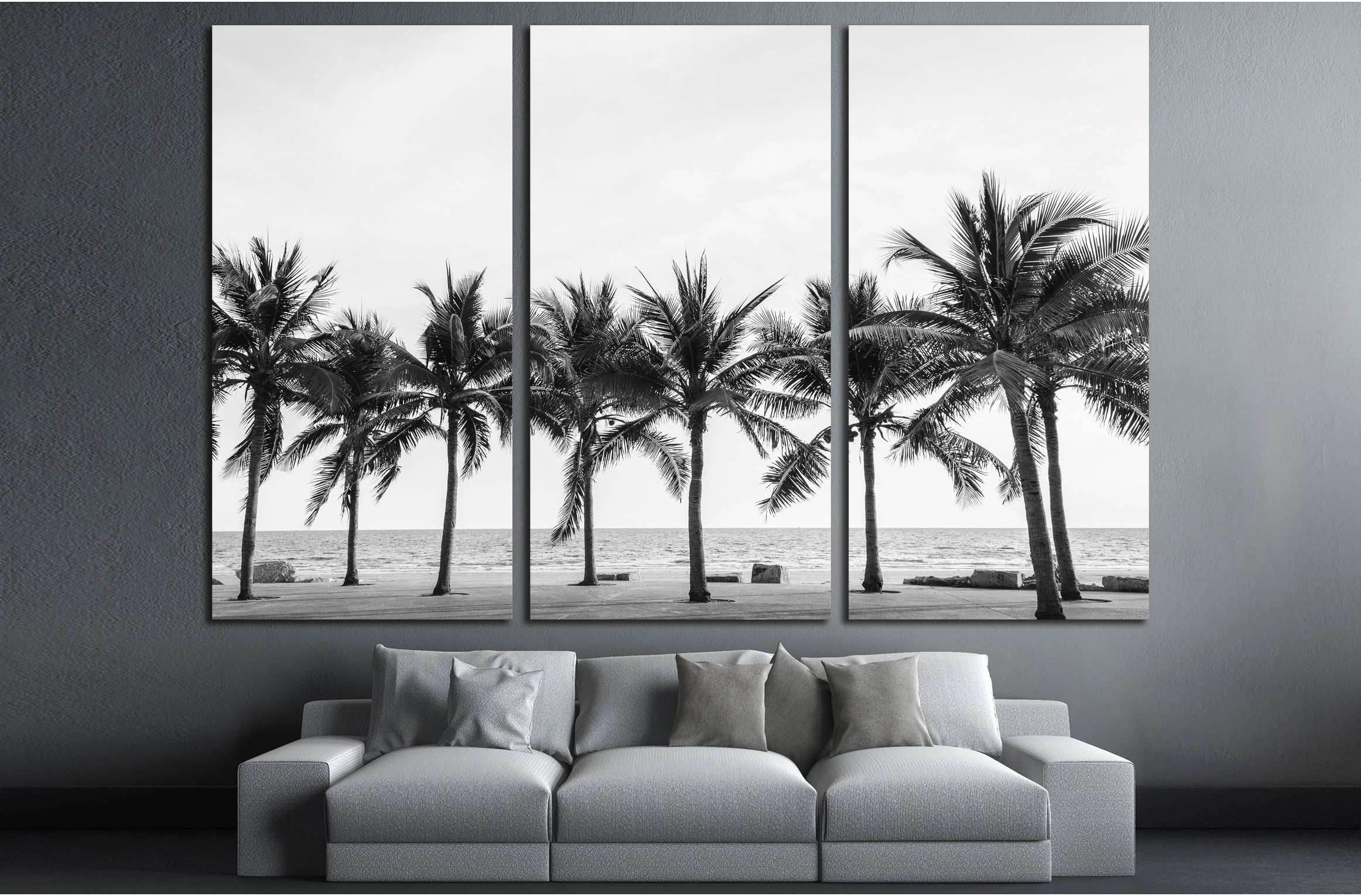 Black & White view of Beautiful beach with palms, Thailand №2848 Ready to Hang Canvas Print - Zellart Canvas Prints ALL_Products, s-2848